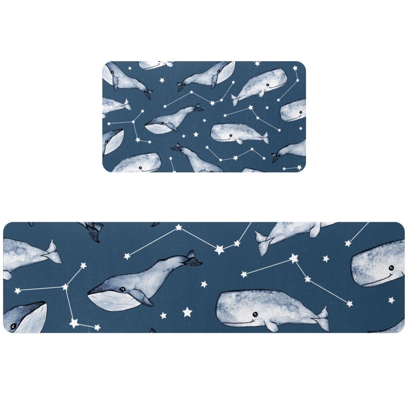 Tapis de cuisine absorbant avec motif baleines et étoiles lavable