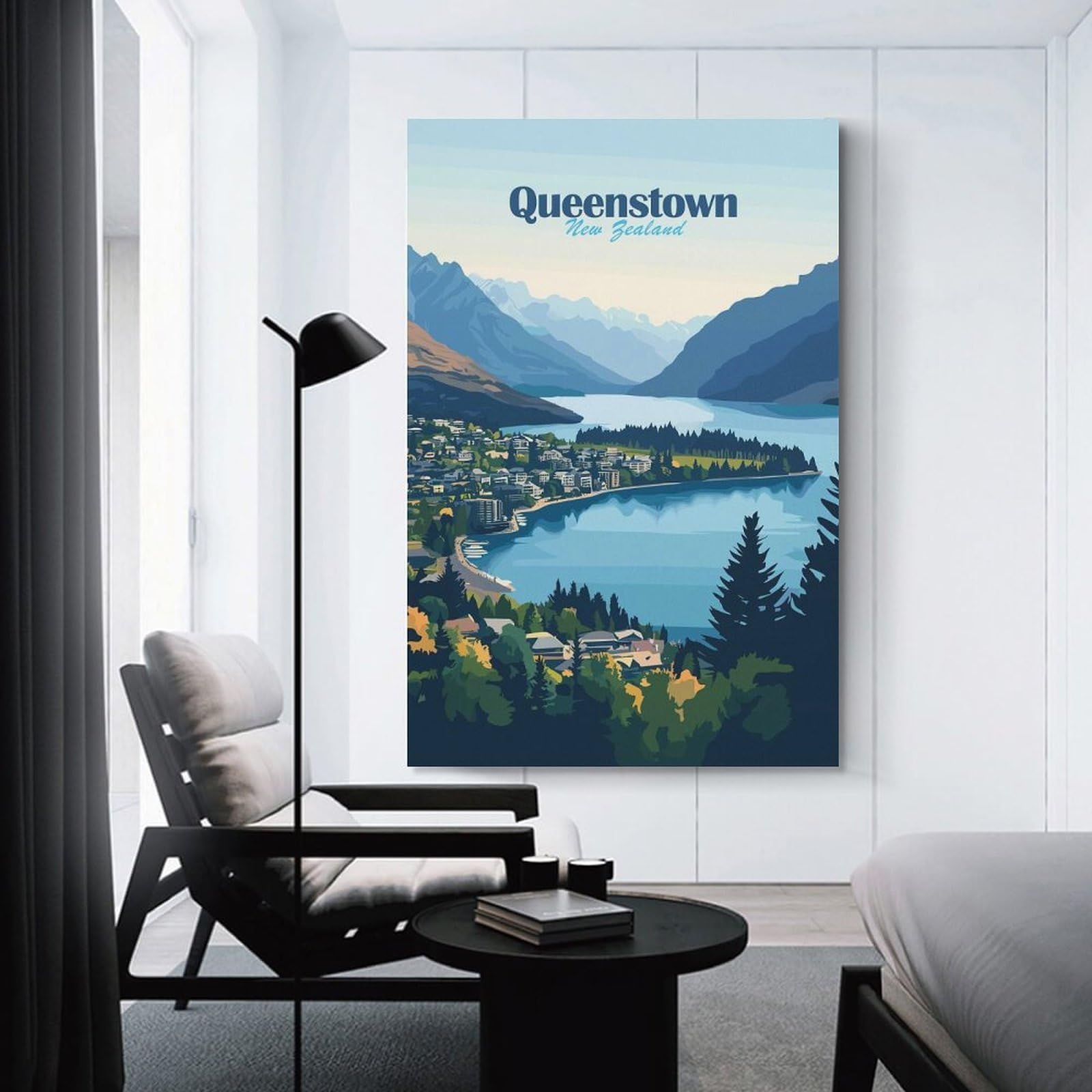 Junmoney Queenstown, New Zealand Landscape Wall Decor Canvas Print, 24x36inch(60x90cm), for Hallway, Lounge Or Guest Room, Decorative Present for New Homes