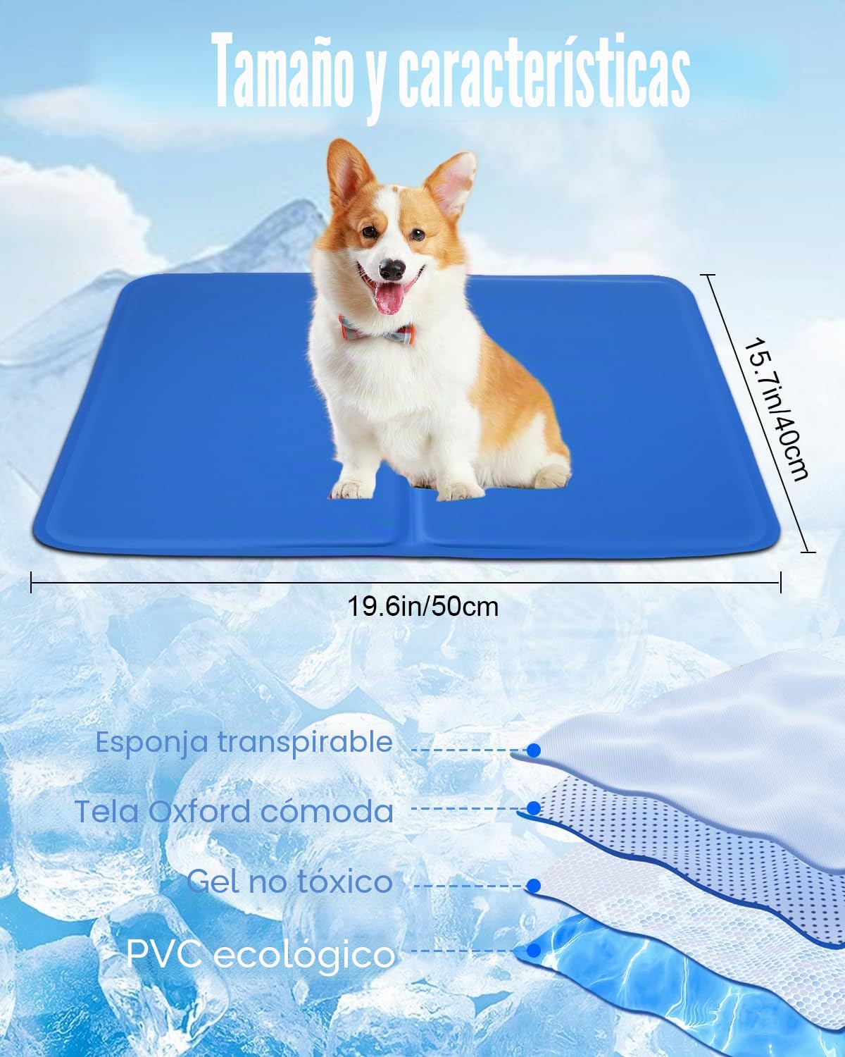 Alfombra Refrescante para Perros y Gatos, Alfombrilla de Gel Autorefrigerante, Cama refrescante Perros, Cama Fria para Perros Verano, colchoneta Fresca para Mascotas pequeños 40 * 50cm