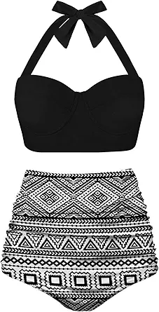 Angerella Women Vintage Polka Dot High Waisted Bathing Suits Bikini Set
