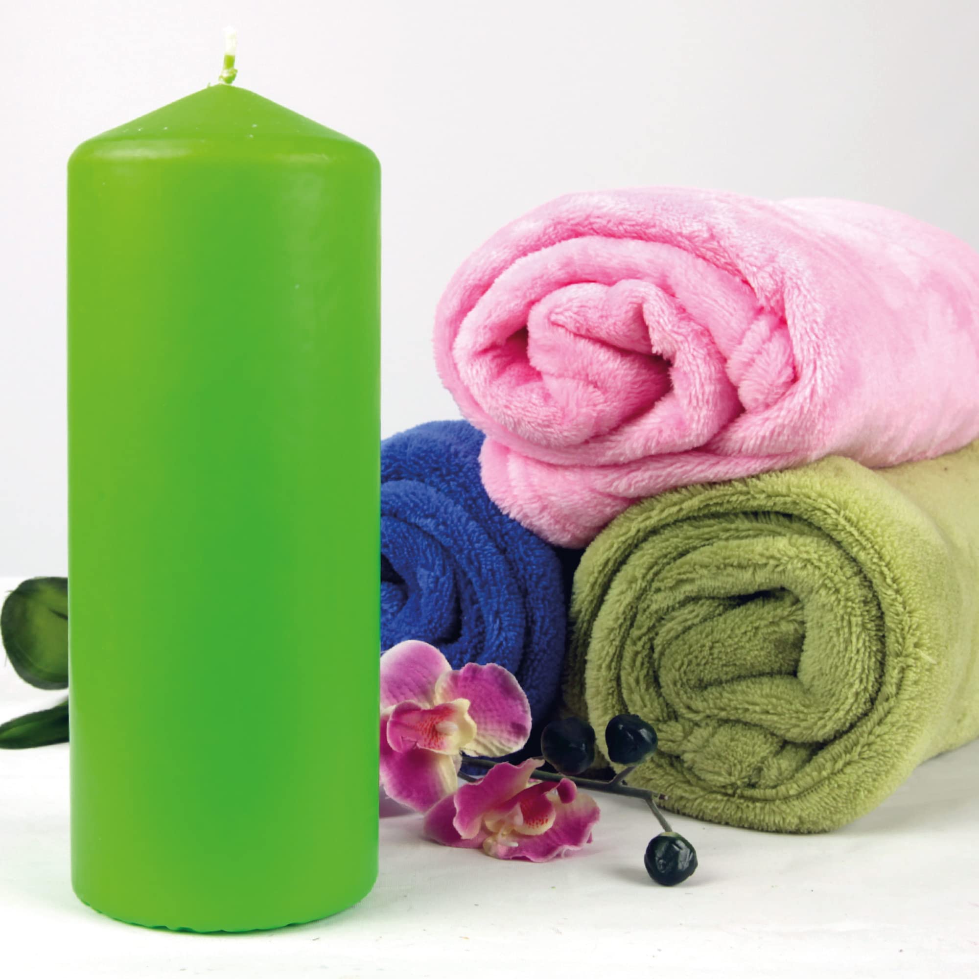 Candele a pilastro, diametro 8 cm x 20 cm, confezione da 6 pezzi, colore lime, lunga durata, prodotte in UE, candele a blocchi di cera