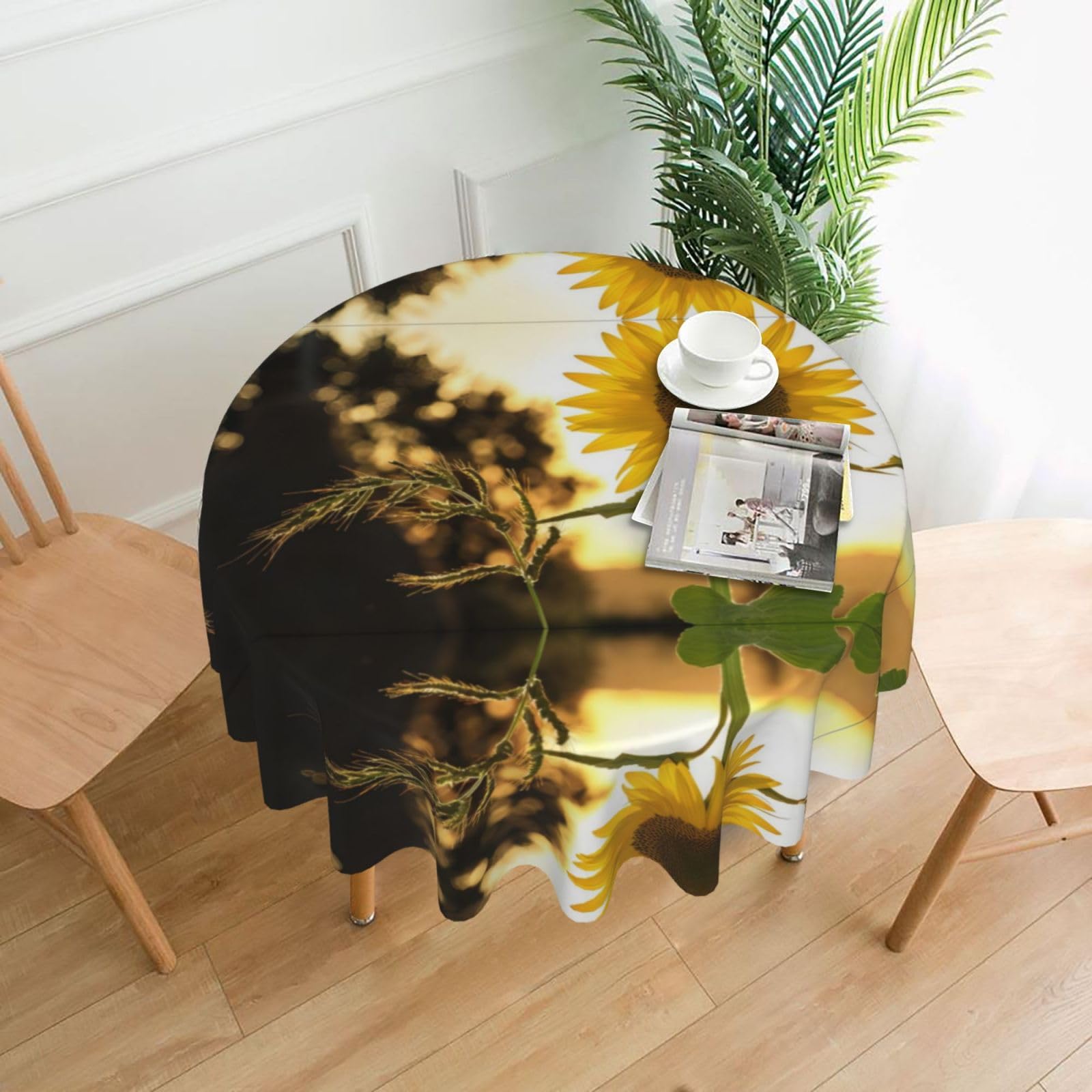 HLSBSSL sunflowers Printed round decorative tablecloth, 60 inches, suitable for various tables in the living room, dining room, coffee table, etc.