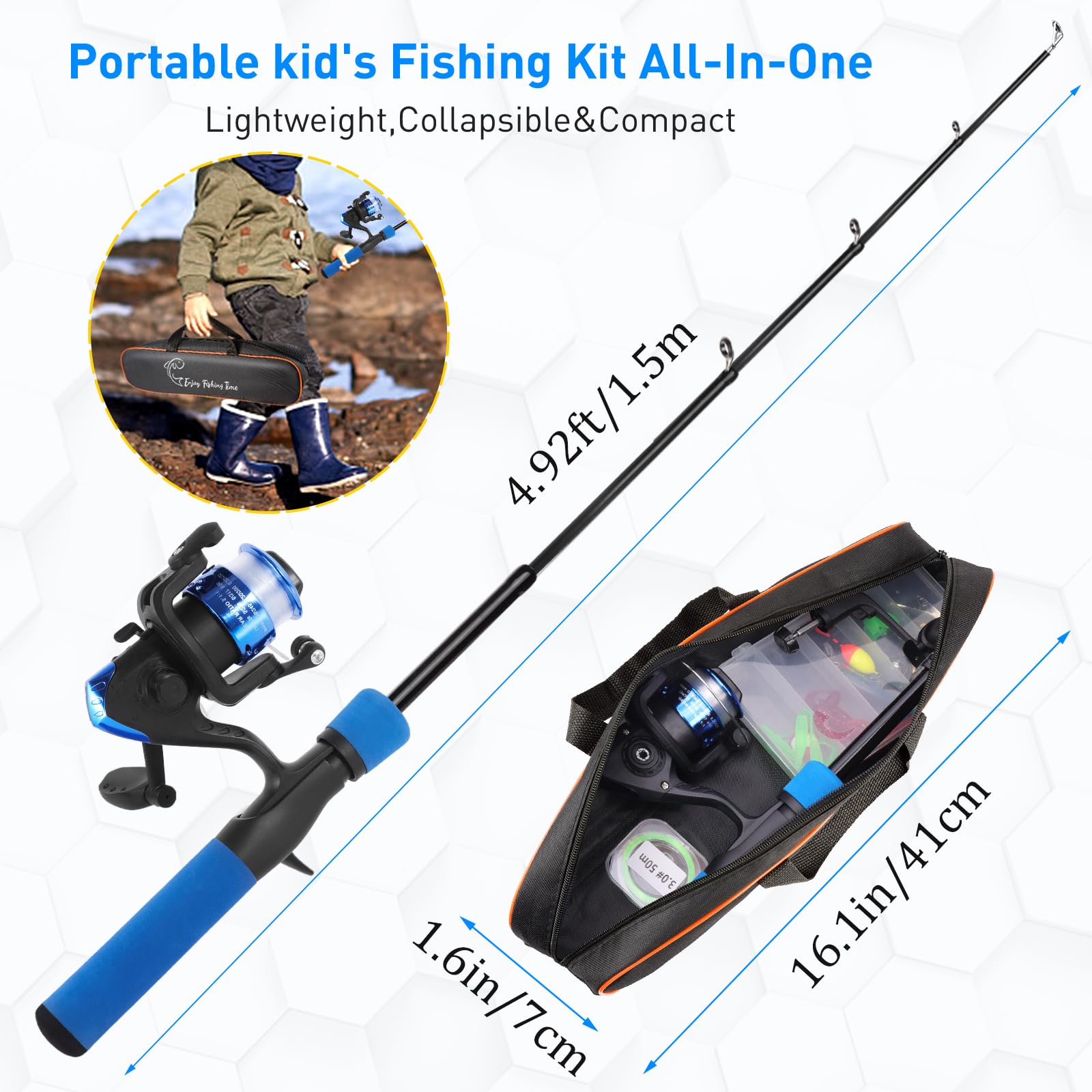 Canne à pêche pour Enfants, 1.5M Combo télescopique Canne et Moulinet pour débutants avec Moulinet Spincast,Cadeaux d’équipement de pêche pour garçons, Filles, Tout-Petits