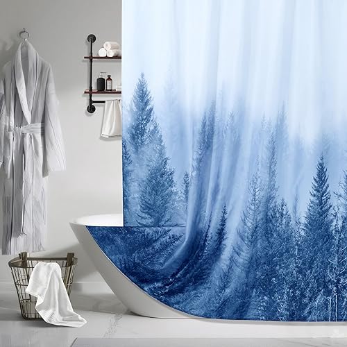 Miniatura 7 de ORTIGIA Cortina de ducha de 78 pulgadas para baño, juego de cortinas de ducha con ganchos, cortina decorativa de baño mágica de niebla de pino, tela