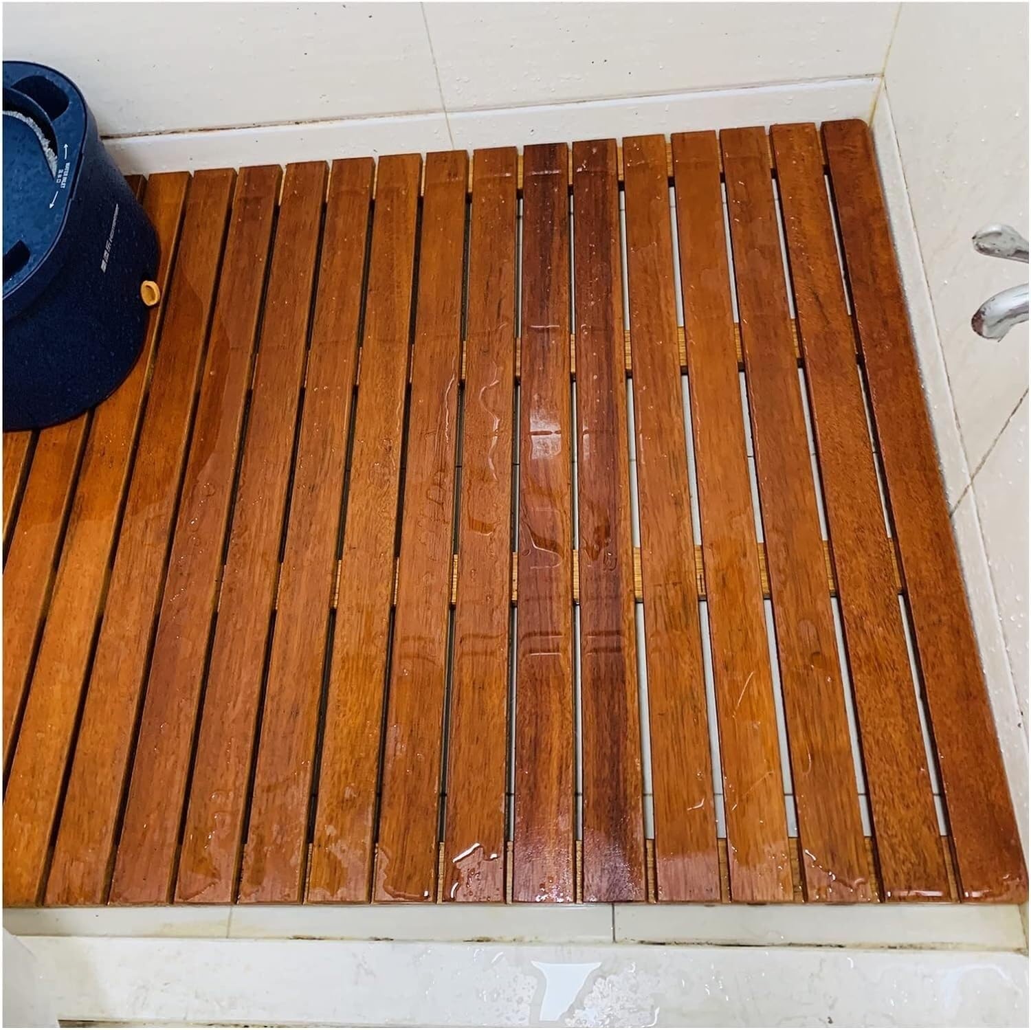 BHGFYXBS Wood Shower Bath Mat Bathroom Wood Slatted Splicing Foot Pad Non-Slip Drain Board Multi-Purpose Floor Pedal Custom Size,Wood Colour-60x100cm