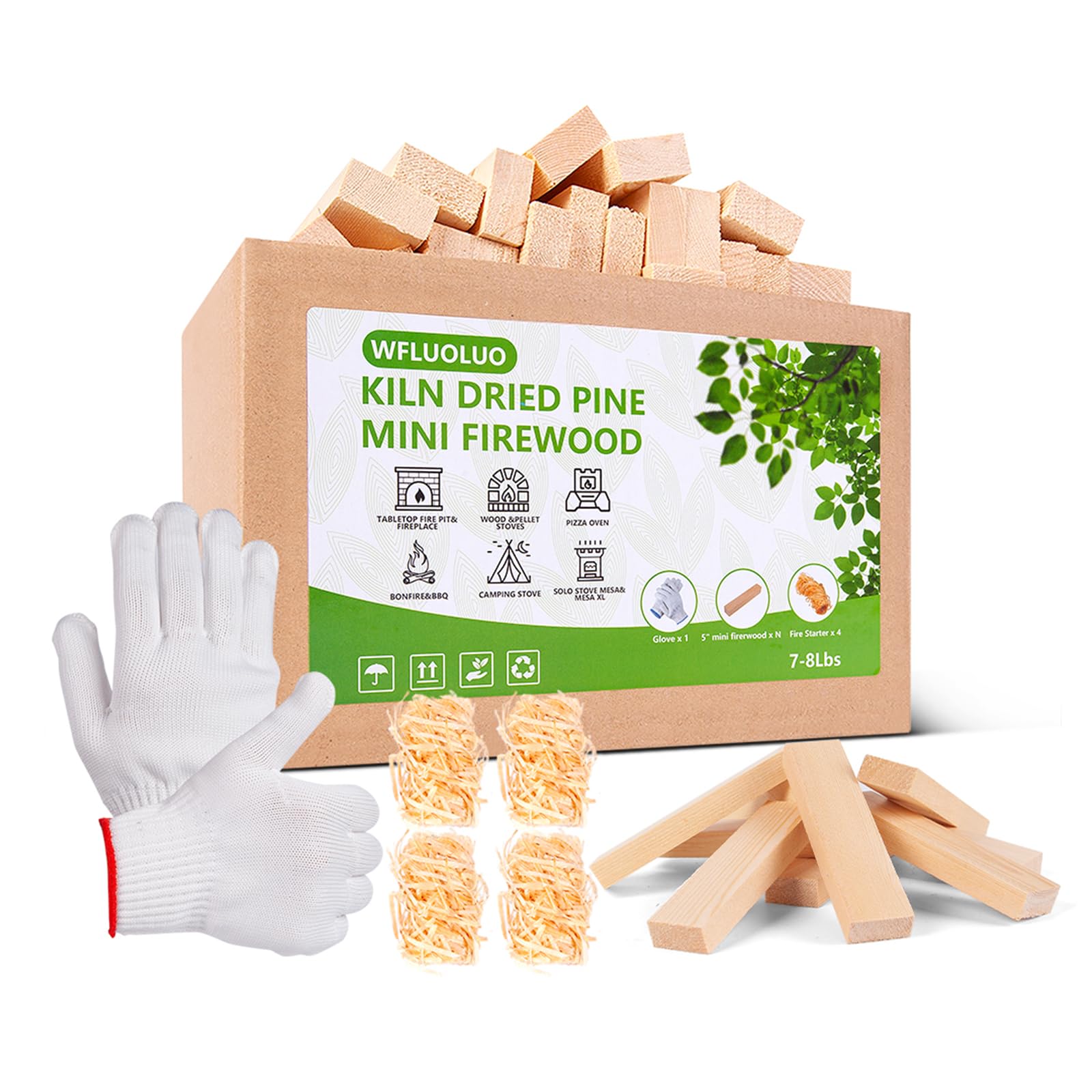 WFLUOLUO Mini Firewood with 4pcs Fire Starters&Gloves 5'' Lengths Pine Kiln Dried Fire Wood Great for Solo Stove Mesa XL, Tabletop Fire Pit,Pizza Oven Wood,Solo Stove Accessories