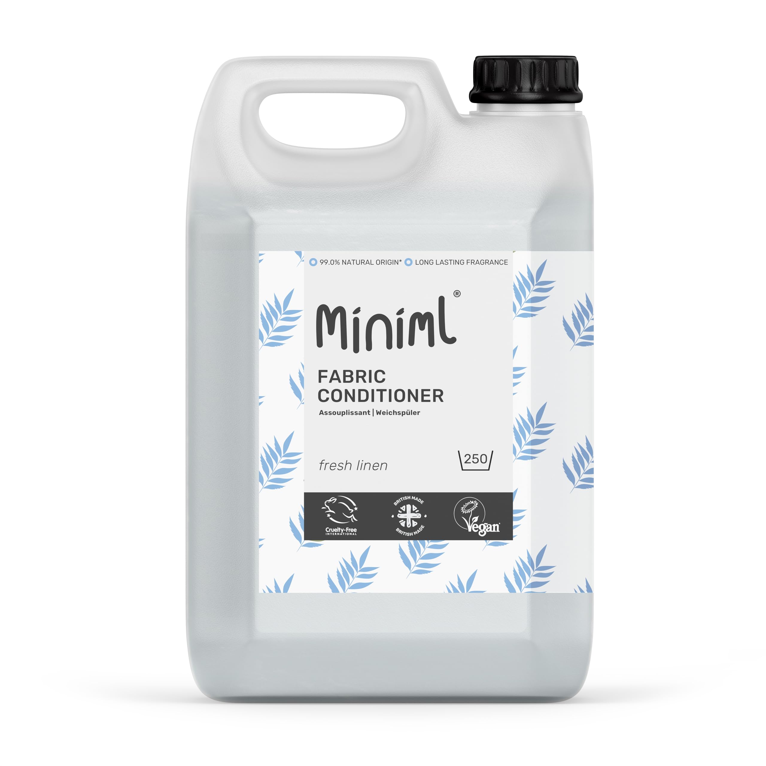 Miniml Eco Fabric Softener & Conditioner 5L Refill - Fresh Linen Scented All Natural Fabric Softener for Sensitive Skin - 100% Vegan & Cruelty Free (250 Washes)