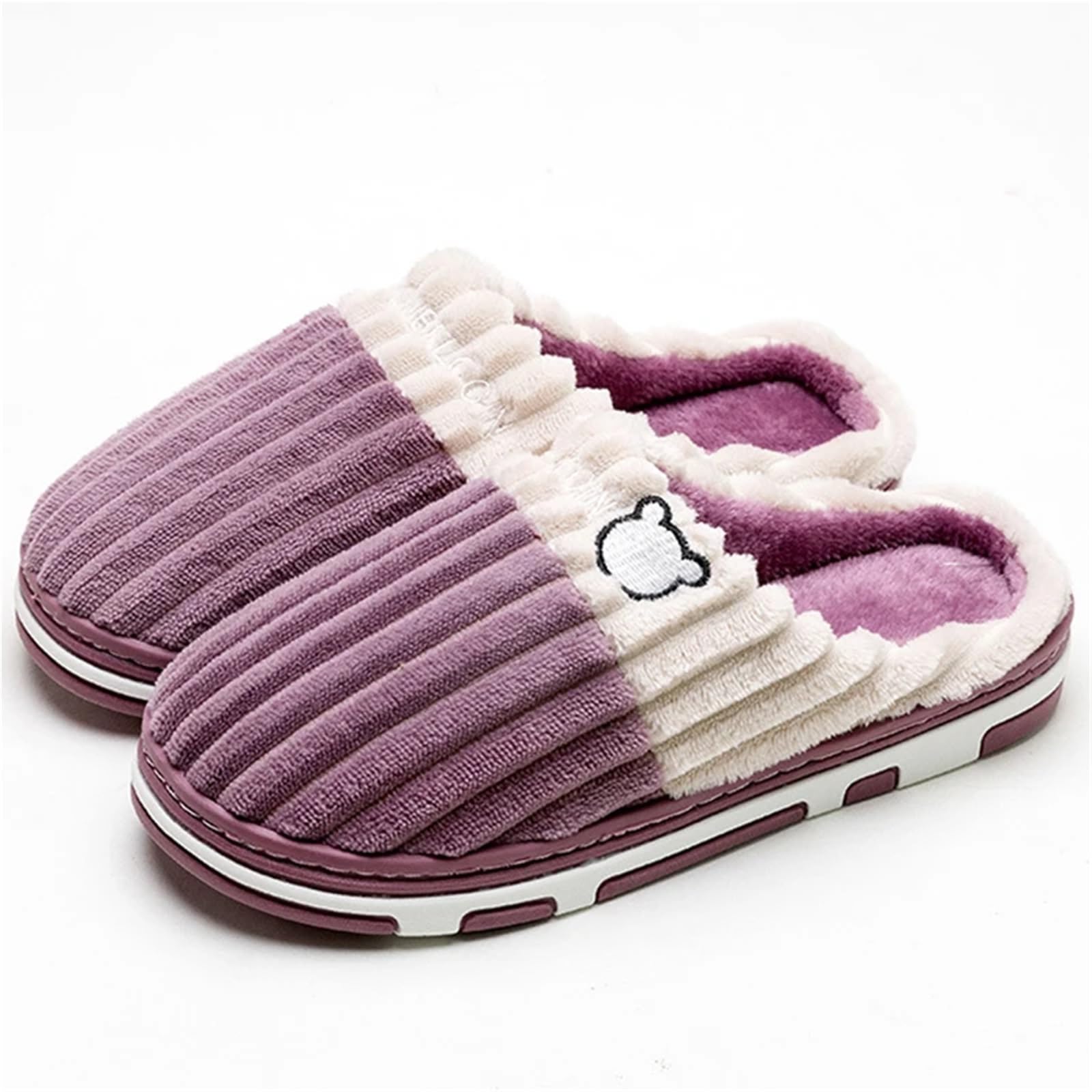 ERHTGUO Smile Women Confinement Soft Cotton Slippers Warm Non-slip Plush Home Men Winter Couple(Color2,44-45)