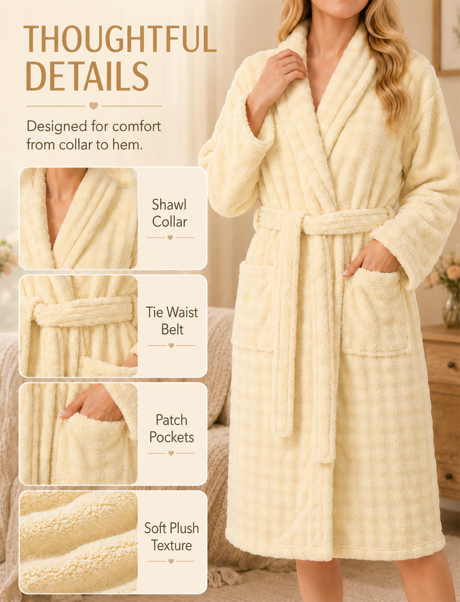 Peignoir de Bain épais Pour Femme Robe de Chambre Flanelle Chaud | Extra doux, absorbant, chaleur en peluche, serviettes Peignoirs pour femmes