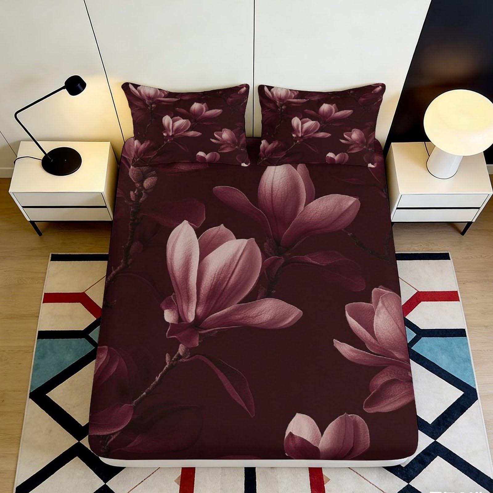 Jqzkxnhpbr Style-8 3D Printed Magnolia Blossom Fitted Sheet Microfiber Anti-Slip Dustproof Plum Flower Bed Cover For Bedroom Dorm Decor 90X200x25cm