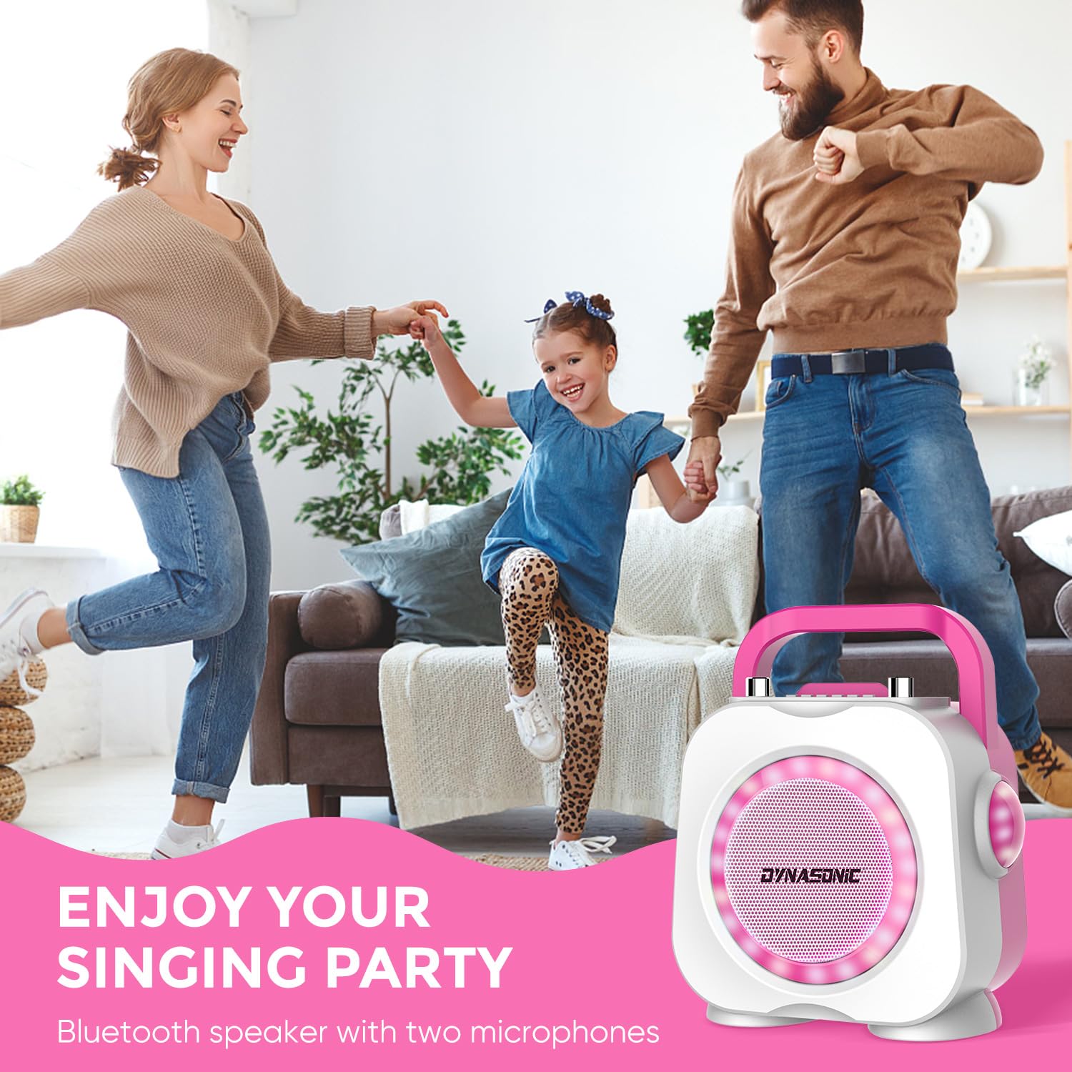 DYNASONIC Karaoke z mikrofonem, oryginalne prezenty dla dzieci dziewczynek, głośnik, zabawki dziewczyna 4-13 lat (niebieski) (Pink)