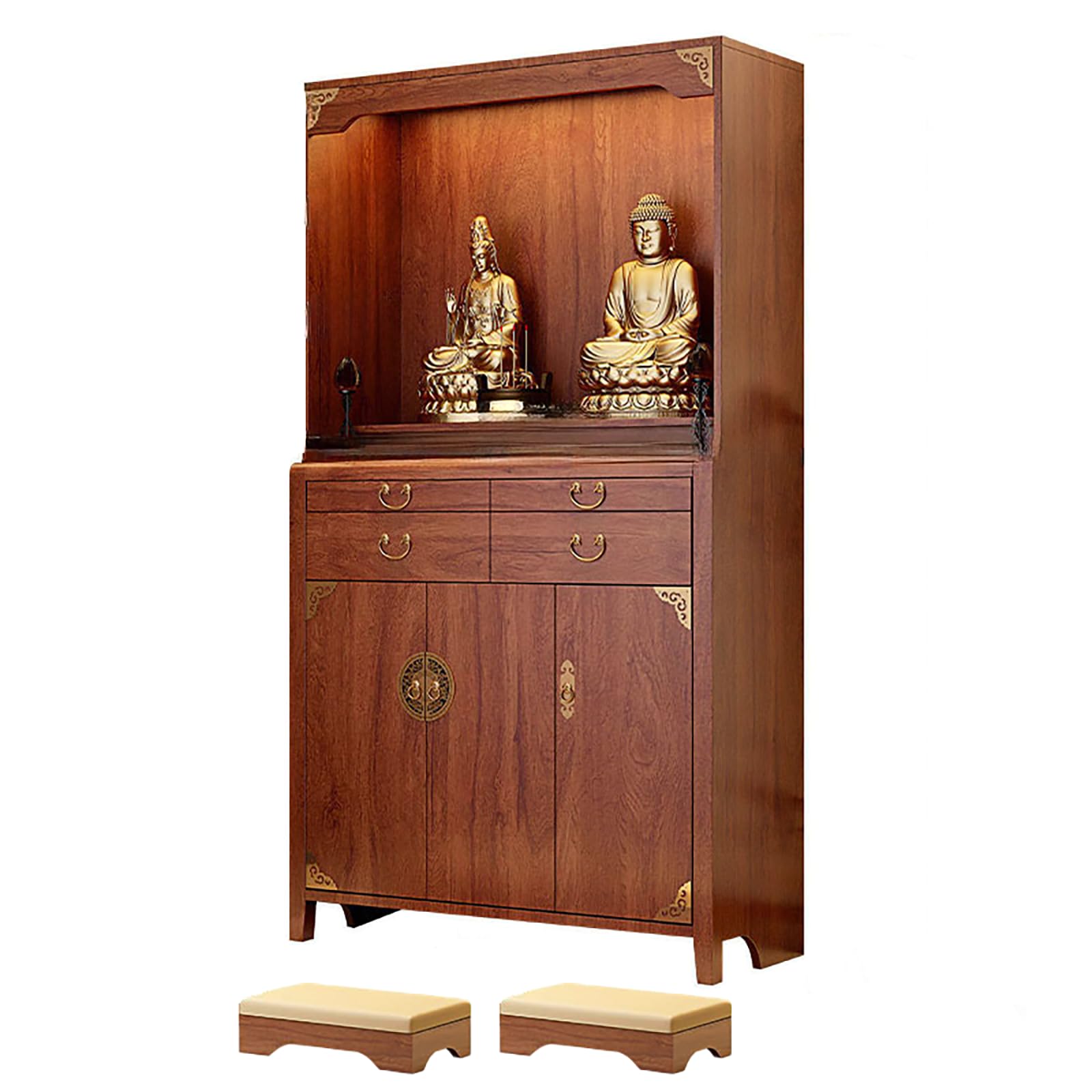 NHPJFDC Buddhist Altar Table with Storage, Chinese Style Solid Wood Buddha Shrine, Buddha Cabinet, Pooja Mandir for Home (Brown, 47.2 * 17.7 * 74.2in)