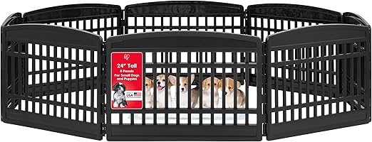 IRIS USA 24" 8-Panel Puppy Playpen, 83.5 x 83.5 x 23.63, Dog Playpen, Dog Play Pen Indoors, Pet Fence, Puppies/Small Dogs, Black