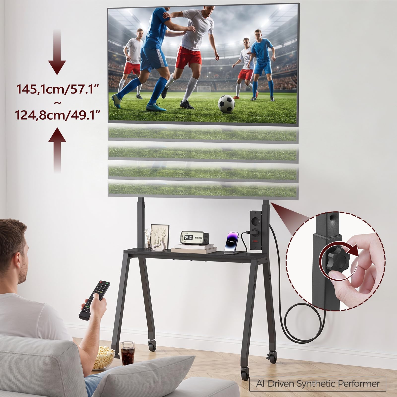 MAHANCRIS TV Ständer mit Rollen für 32-55 Zoll Fernseher, höhenverstellbar