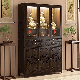 Buddhist Altar Cabinet, Wooden Personal Shrine Altar Table with Storage, Large Personal Shrine Meditation Table(40.16 * 14.57 * 68.5in, with Door)