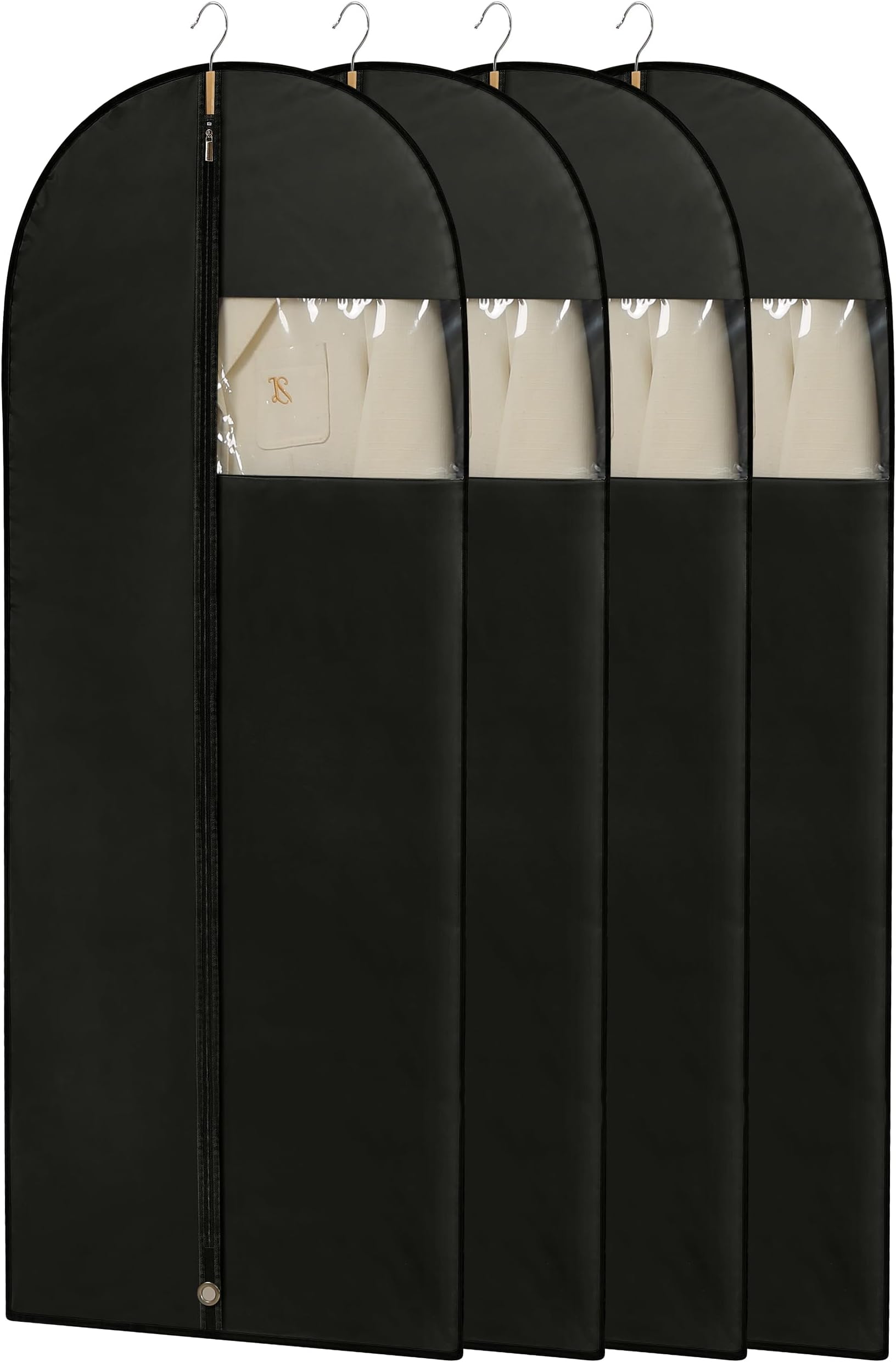 65'' Dress Bags for Gowns, 4 Pack Black Garment Bags for Hanging Clothes, Dress Garment Bag Women, Long Dress Cover for Coats, Dresses, Uniforms