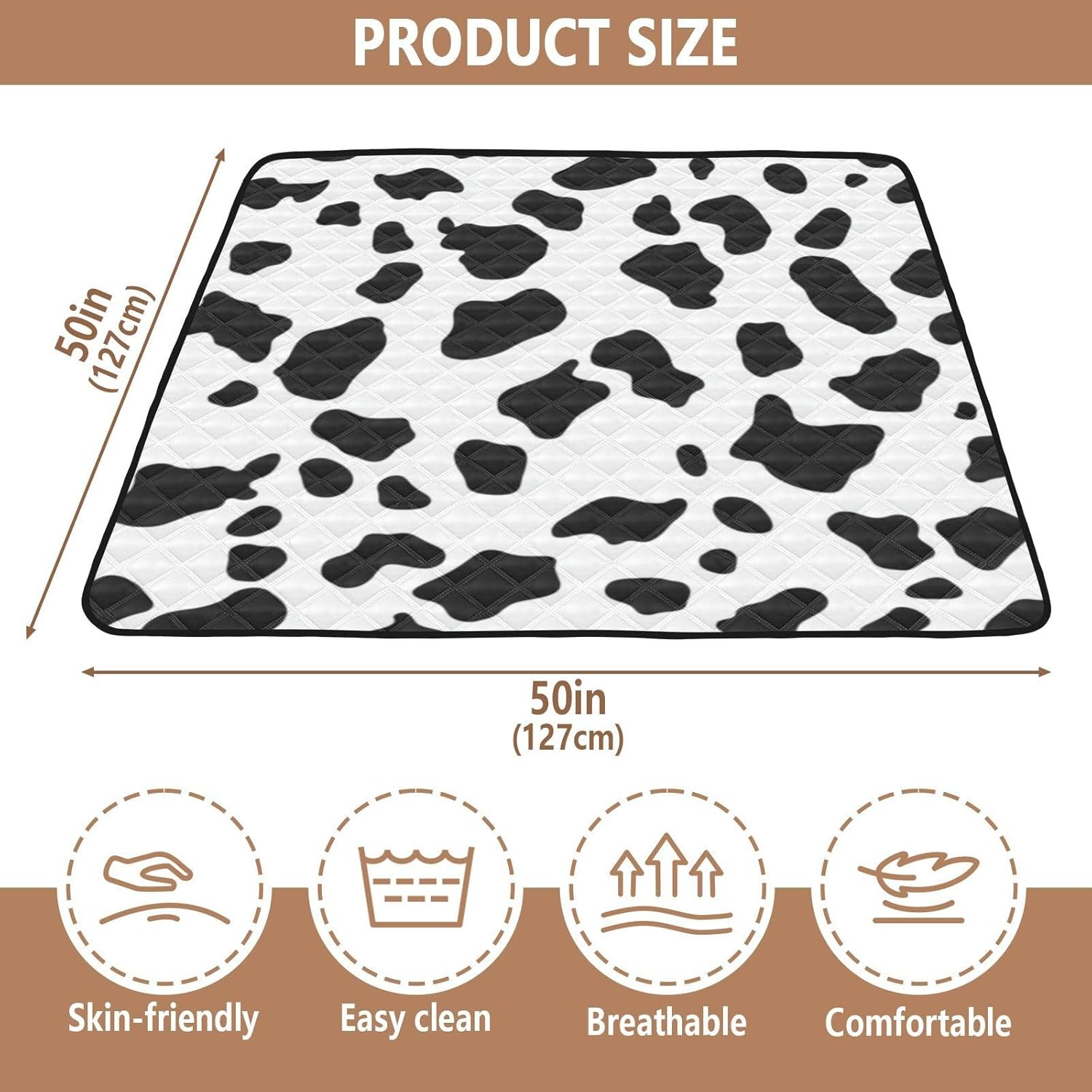 Cow Print Baby Play Mat 50" X 50" Thicken Cushioned Baby Mats for Floor, Non-Slip & Washable Kids Play Mat for Infants,Babies,Toddlers