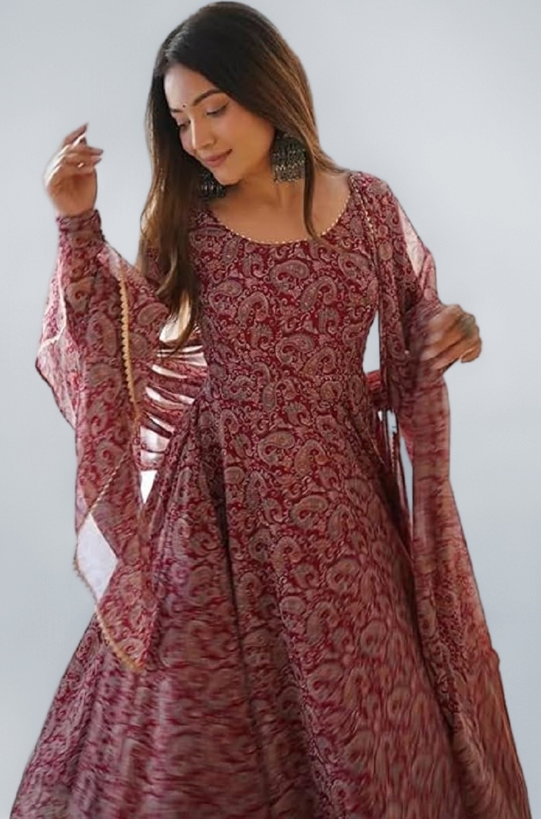 KD Women's Organza Anarkali Floral Printed Kurta Pent Set With Dupatta Set Anarkali Kurti for Women| 100% Georgette