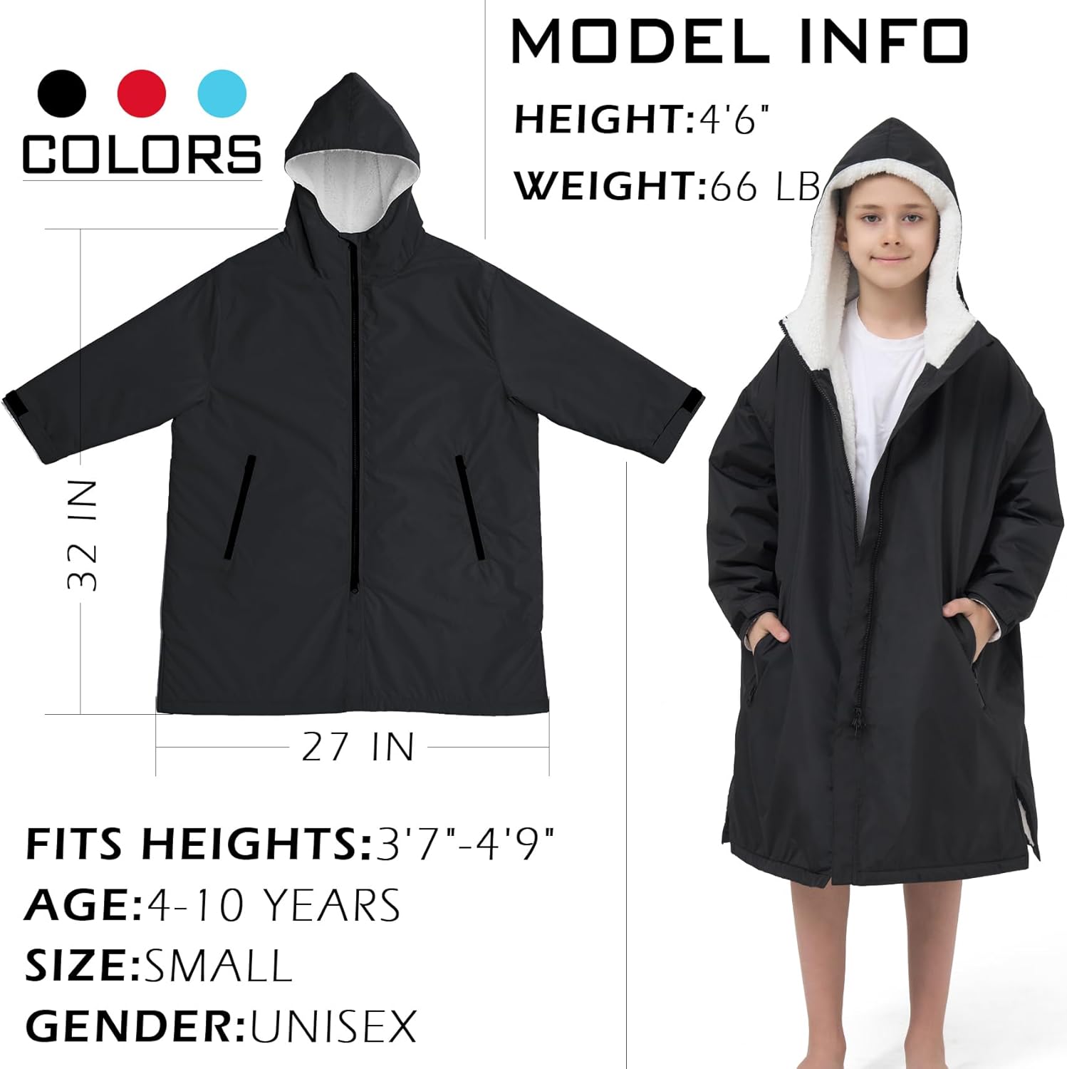 Swim Parka Kids Windproof Sherpa-Lined Unisex Parka Quick-dry Robe Coat for Kids Youth,Oversize Swimming Warm Jacket - Image 2
