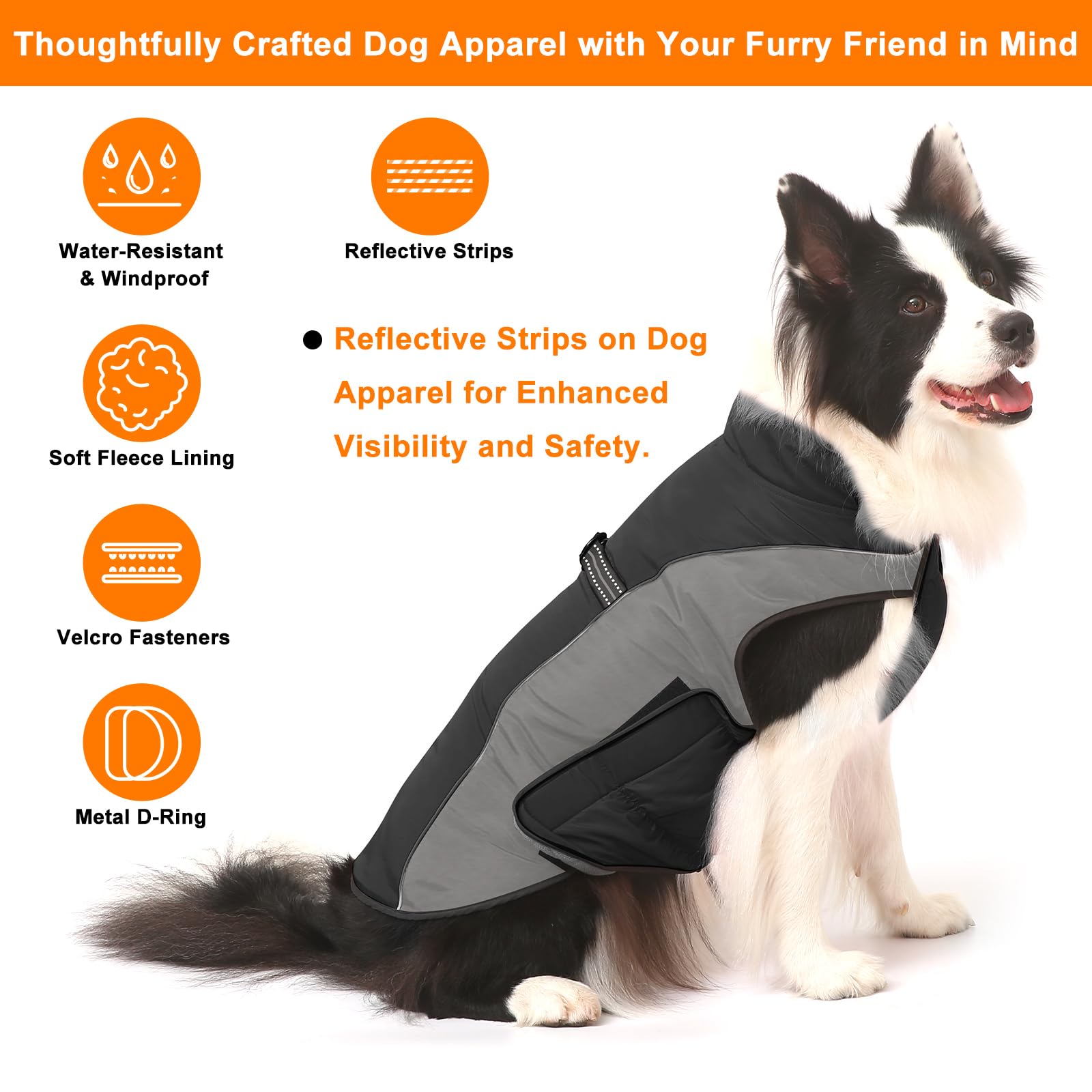 Dog Coat, Dog Jacket with Harness, Dogs Coats Waterproof, Reflective Winter Fleece Jackets, Fleece Lining Warm Vest - Image 2