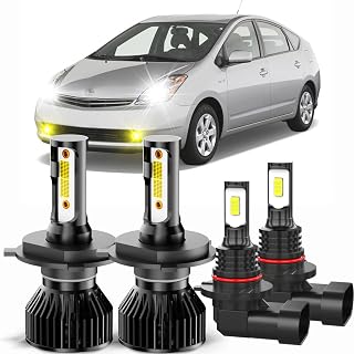 Fits for TToyota Prius 2004-2009 600% Brighter Lightnes Super Bright Lights Bulbs, 6000K White High Low Beam +3000K Yellow Beam Fog Lights Bulbs Combo Pack, Plug-and-Play .(Pack of 4)