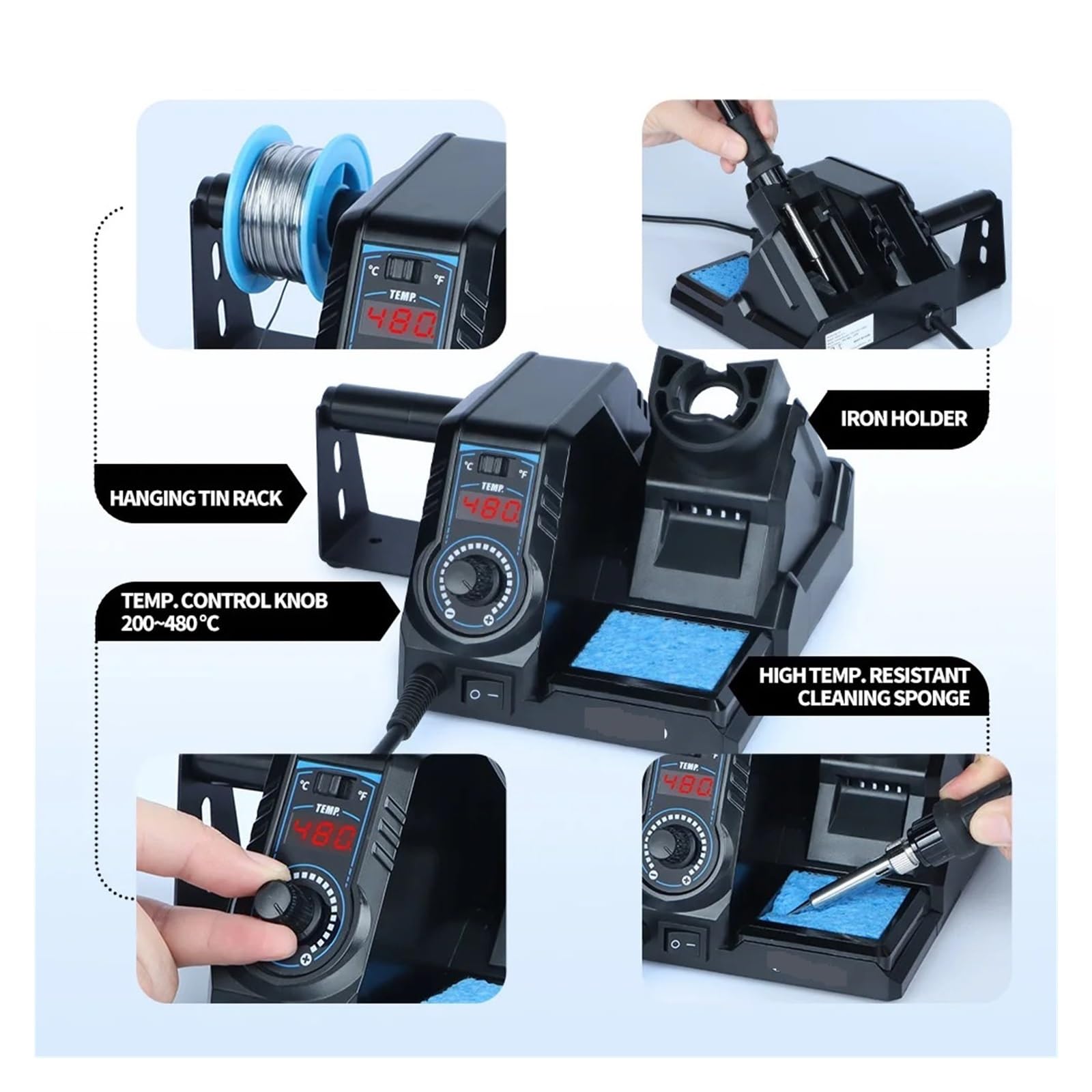 Stacja Lutownicza Termostatyczna Lutownica Zestaw Spawalnicza Z Trybem Uśpienia, Wyświetlacz Cyfrowy Wydajna Lutownica(Blue,SET01)