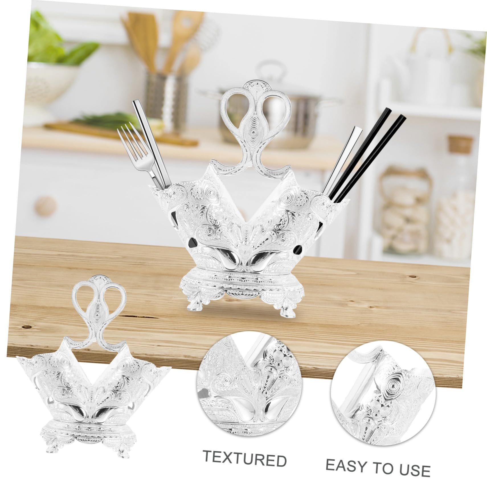 Cabilock Europäischer Utensilienhalter Besteckhalter mit Fächern aus Zinklegierung Silberfarbener zur Praktischen Lagerung Elegantes Design der Küchentheke für Haushalt