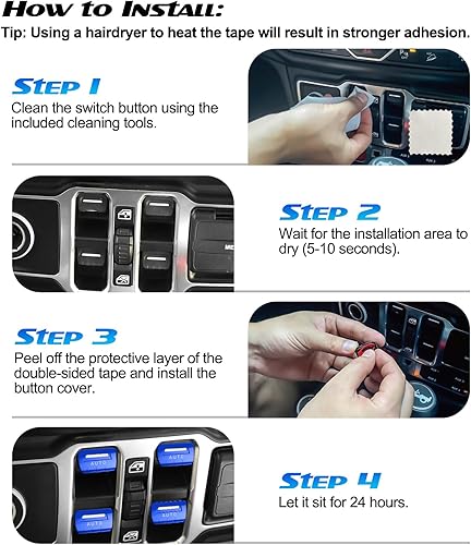 Miniatura 48 de 4 fundas de botón para interruptor de ventana mejoradas compatibles con Jeep Wrangler JL JLU 2018-2025 y Gladiator JT 2020 2021 2022 2023 2024 2025