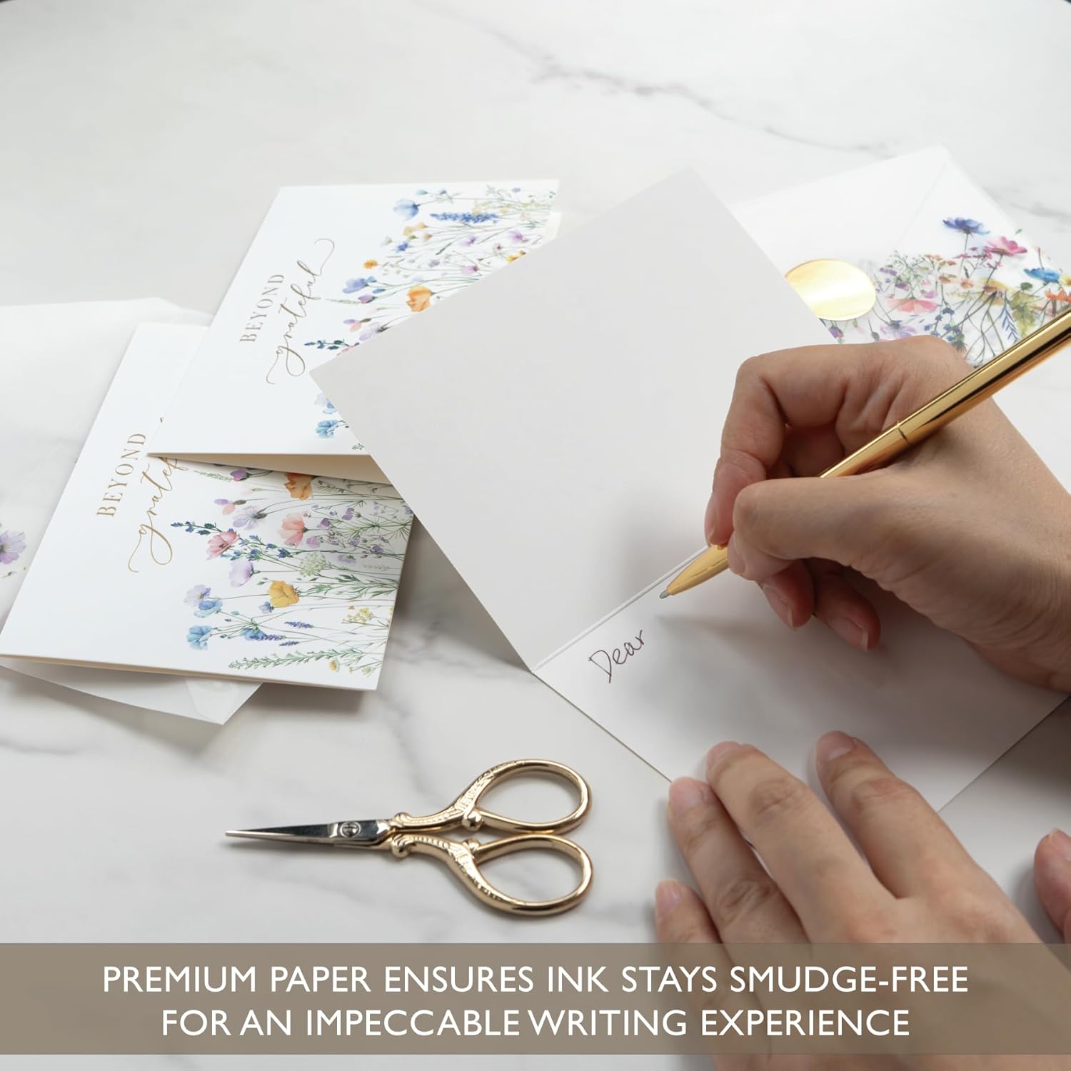 Gooji 4x6 Meadow Bloom Beyond Grateful Floral Thank You Cards, Bridal Shower, Wedding, Baby Shower, Birthday, Small Business (Bulk 20 Pack) Vellum Envelopes - Image 4