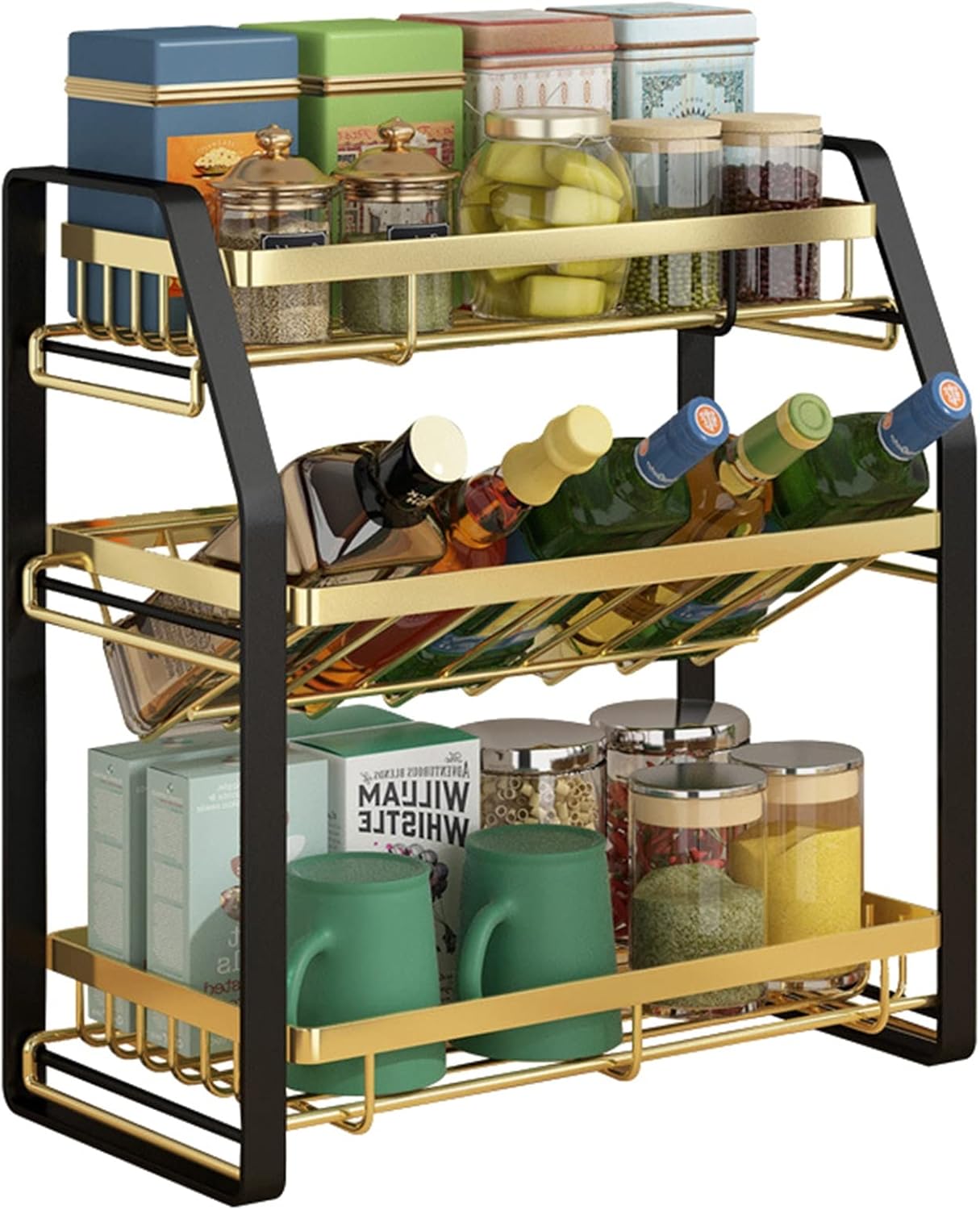 Kitchen Shelves, Kitchenware Organizer Multifunctional Countertop Organizer Spice Organizer Kitchen Accessories Organizer LYWY (Color : Gold, Size : 38CM)
