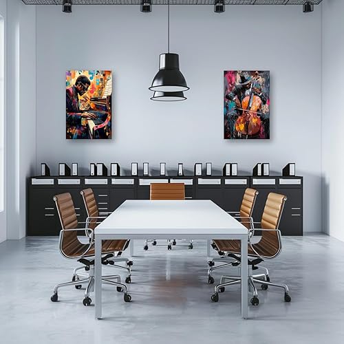 Miniatura 3 de PBXBJY Arte de pared de música negra, impresiones en lienzo de jazz, 2 piezas afroamericanas tocando piano y violín, póster con temática de música