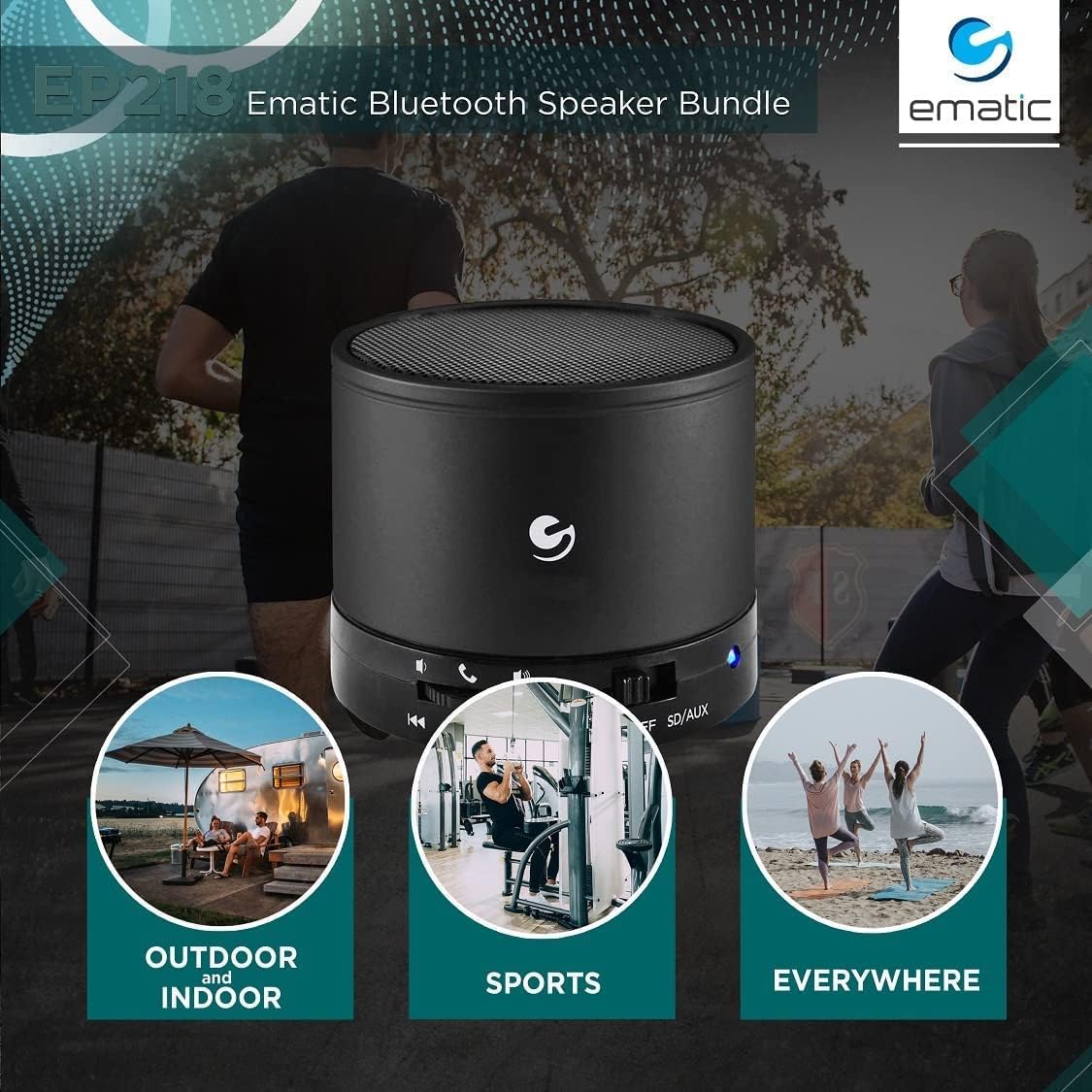 Ematic Bluetooth Wireless Speaker & Speakerphone for iPhone, iPad, iPod, Android devices, & Laptops, Black