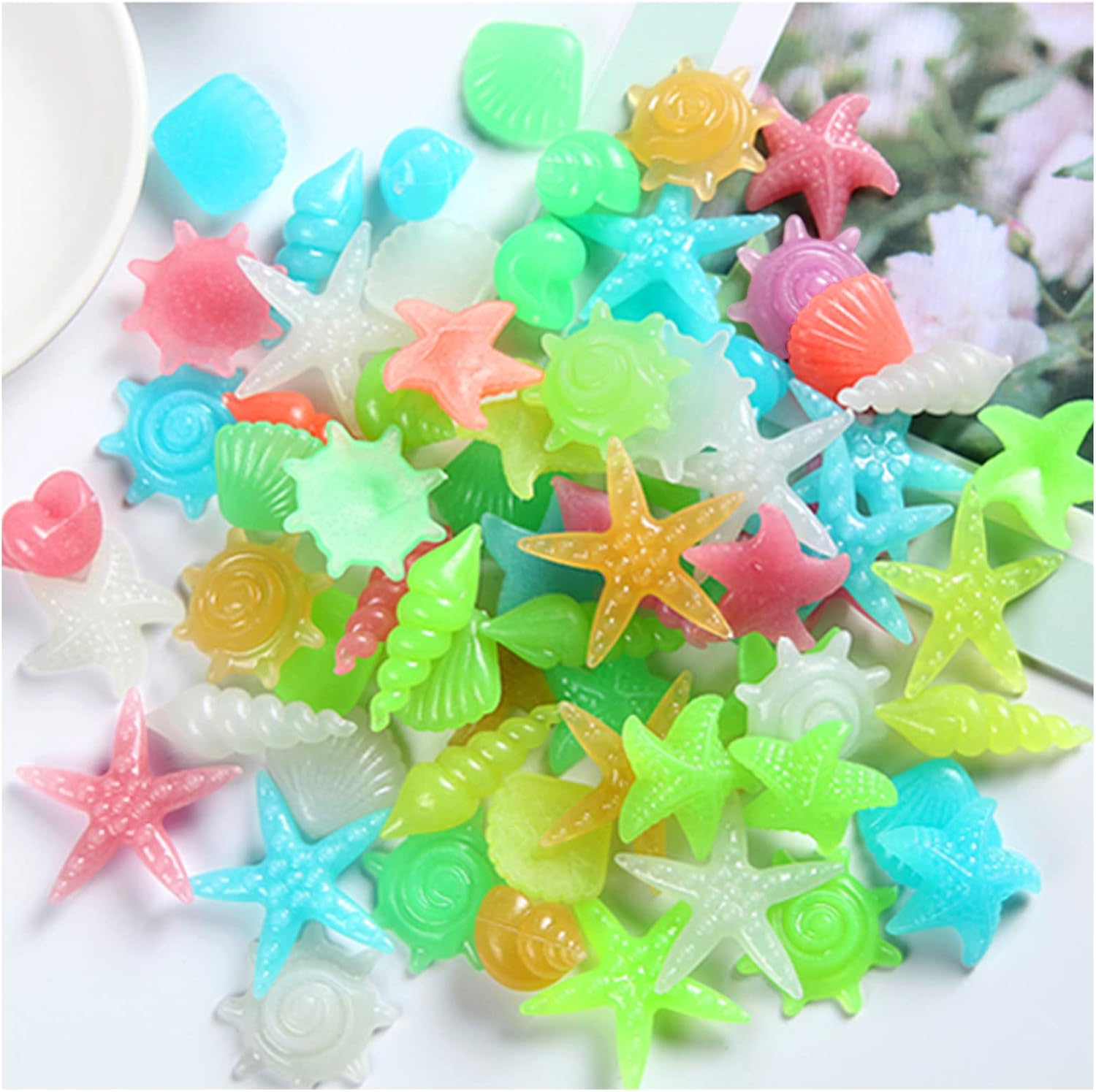 WishLotus Fish Tank Decorative Stones, 100 PCS Resin Colored Aquarium Glow Stone Pebbles, Smooth and Realistic Sea Life Shapes Aquarium…