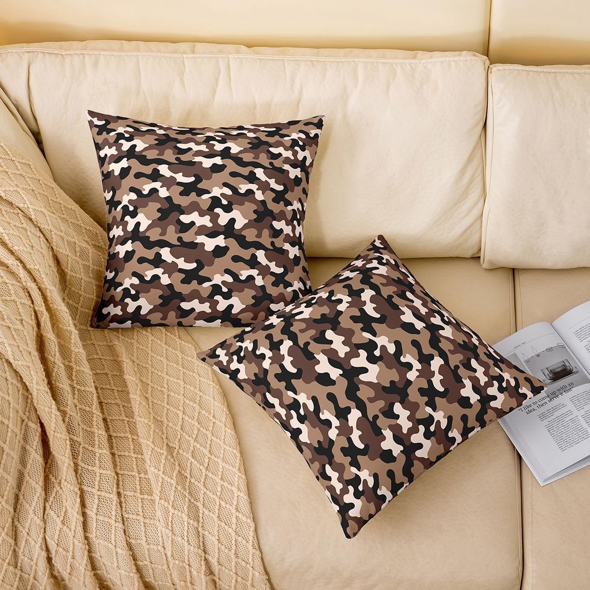 Castle Fairy Camo Brown Black Throw Pillow Cover for Kid Teen Adult image 3