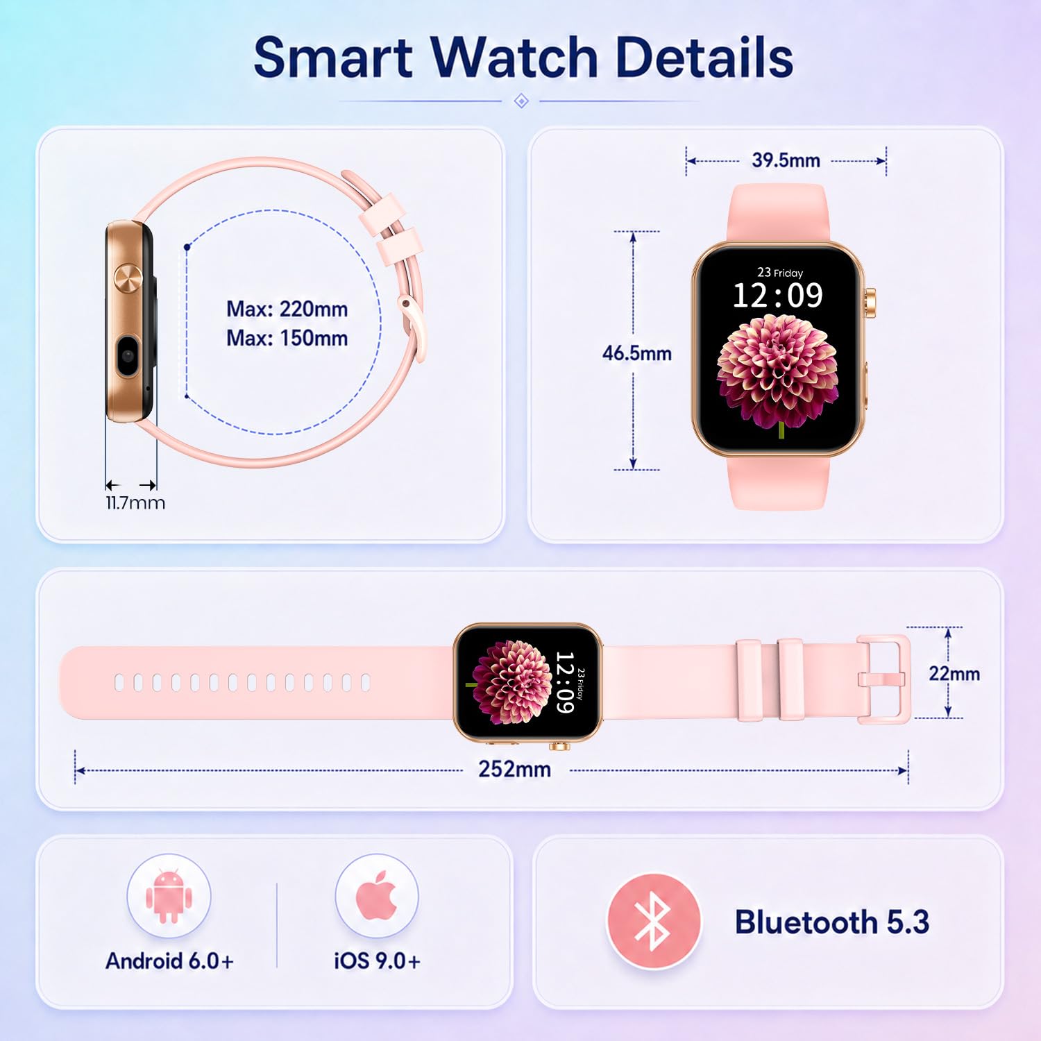 Smartwatch Damen mit Kamera & Video: Smart Watch Frauen 256MB Speicher Armbanduhr 1.91" LCD Touchscreen Schrittzähler Wasserdicht Bluetooth Telefonfunktion Herzfrequenz Schlaf Fitnessuhr 105 Sportmodi