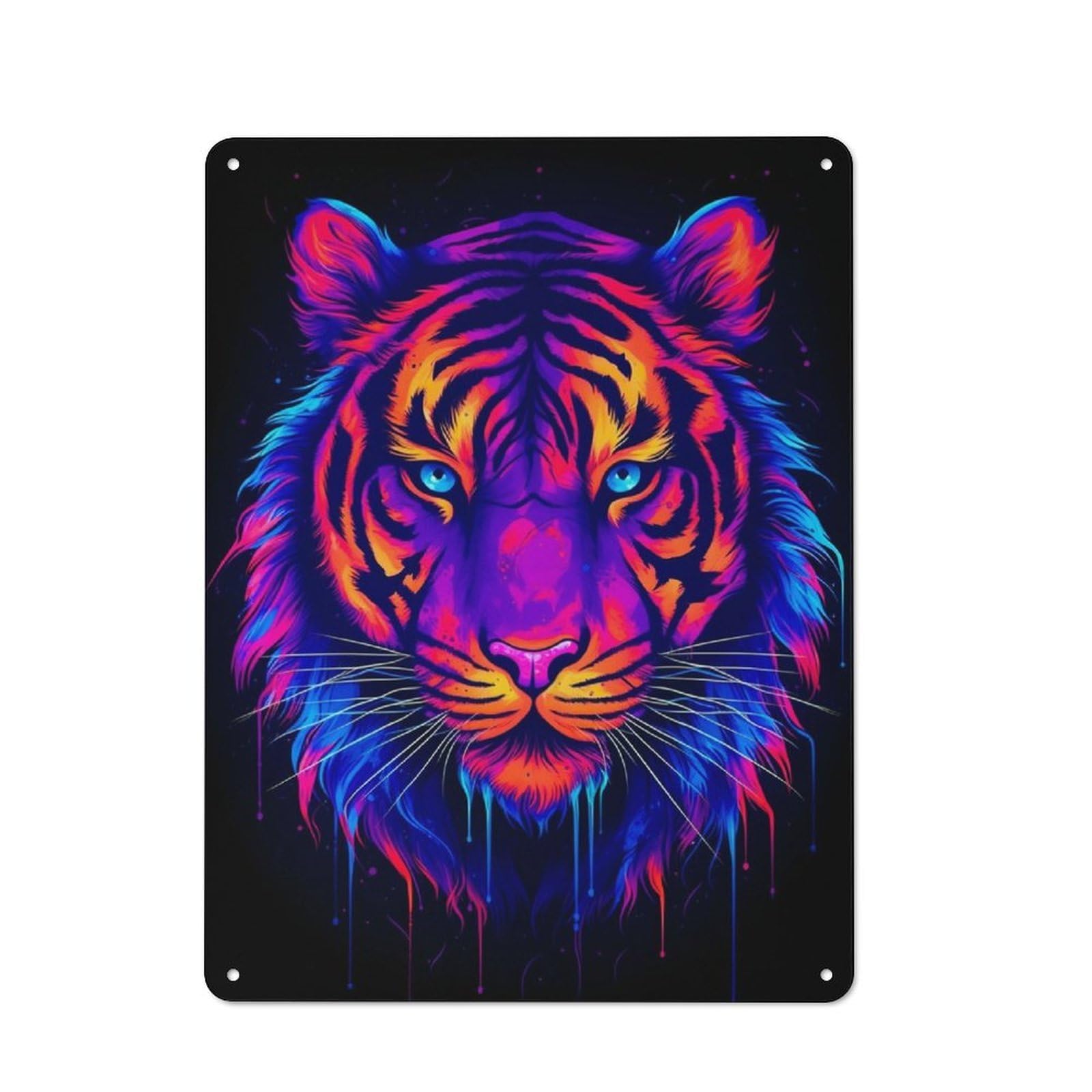 Junmoney Tiger Colorful Black Bg Tin Wall Plaque 40X30cm, Rustic Cottage Wall Art For Dining Room, Cafe, Entryway Or Family Room