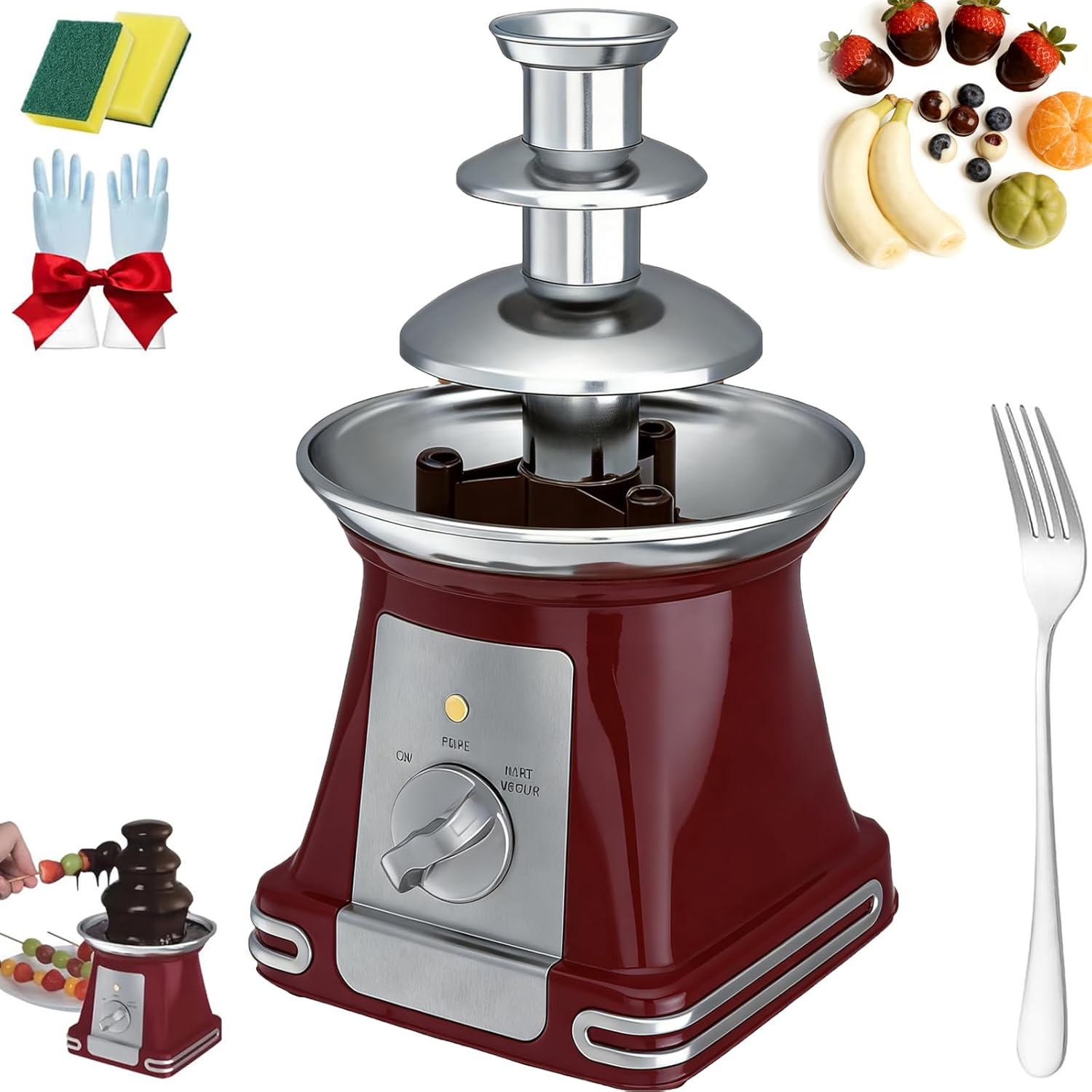 3-Tier Chocolate Fondue Fountain, 1.8l/60.86oz Automatic Stainless Steel Chocolate Fountain, 2026 New 3 Tiered Waterfall Electric Machine, Disassembly for Dipping Fruit Marshmallow (1pcs)