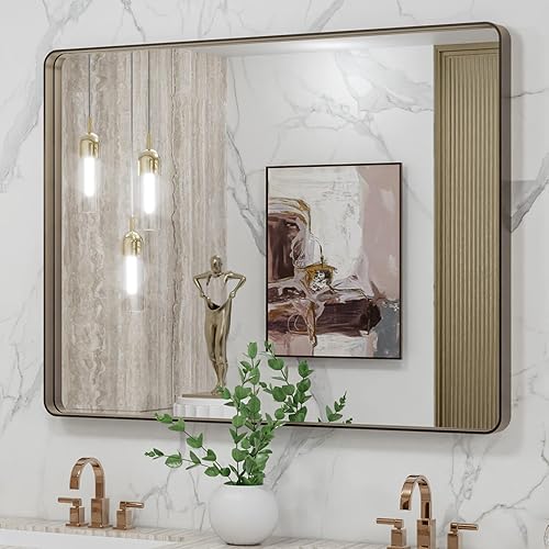 Miniatura 144 de LOAAO - Espejo de tocador para baño con marco de metal negro mate de 24 x 32 pulgadas para pared, rústico, rectangular, grande, redondeado