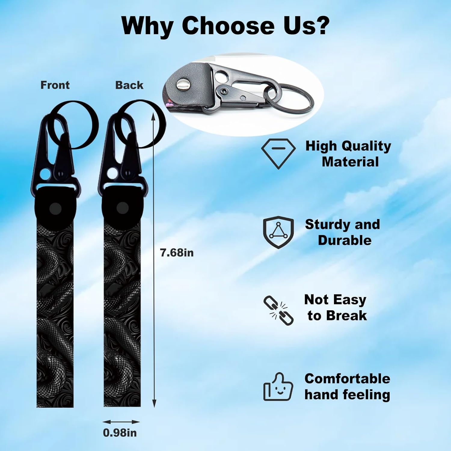 2 Pcs Classic Black & Floral Keychain Wristlet Lanyard for Women couples, Flower Wristlet Strap for Keys Hands-Free Wearable - Image 3