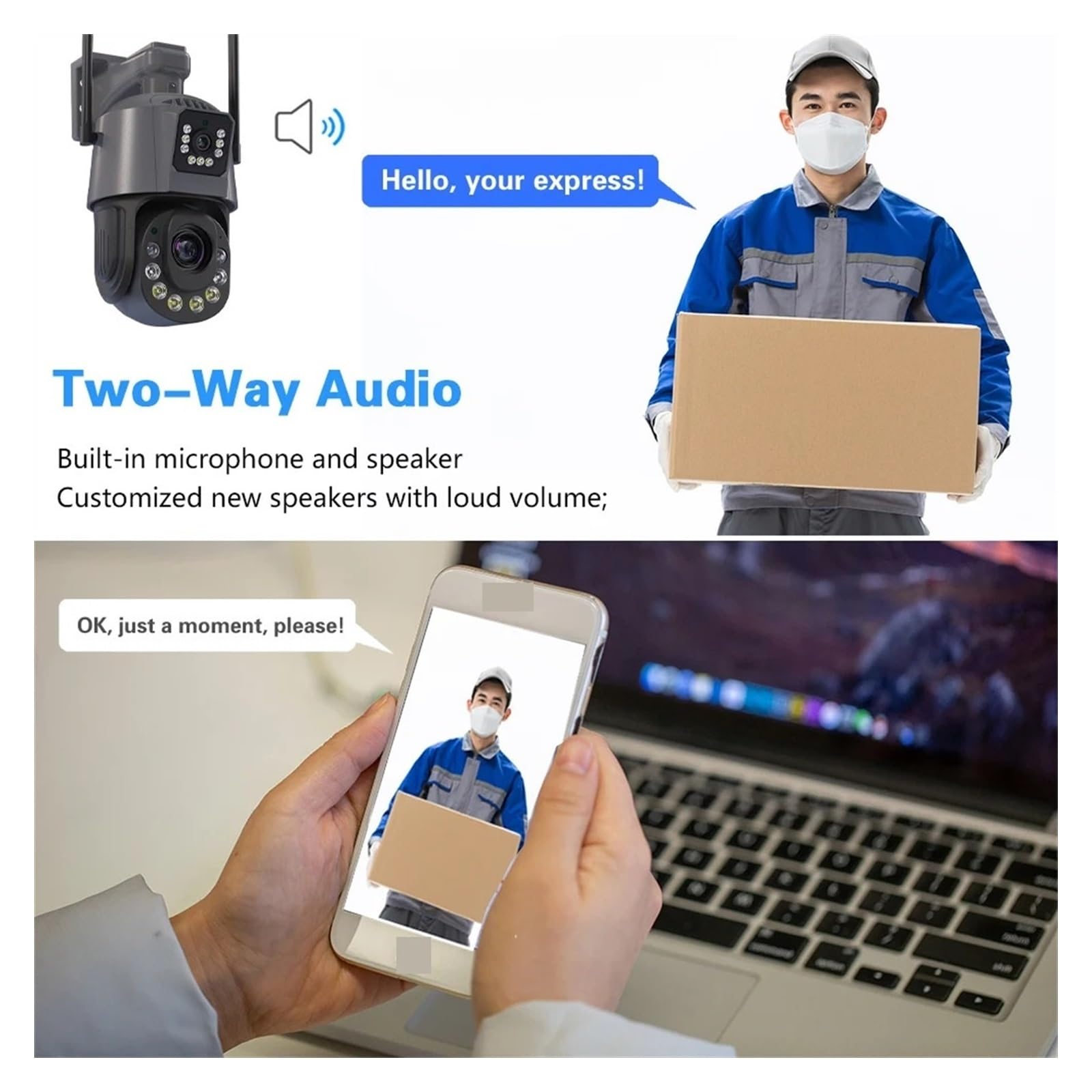 Caméra de sécurité, Caméra de surveillance sécurité à zoom optique 50x extérieure 6MP CCTV sans fil Détection humaine dôme IP PTZ Audio bidirectionnel pour la sécurité de la maison(6MP NO SD Card)