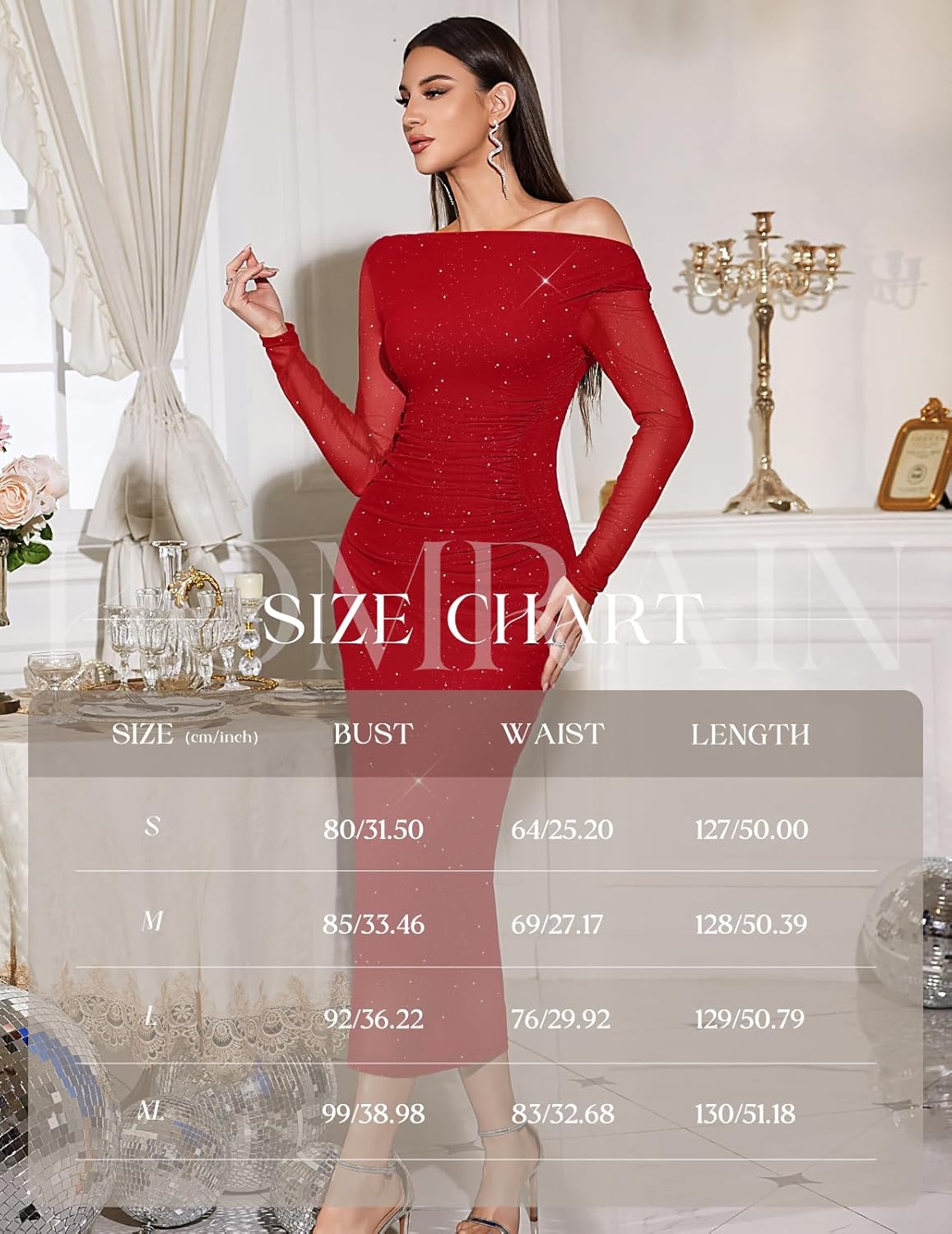 HomRain Women's Sparkly Mesh Maxi Summer Dress Long Sleeve Bodycon Dresses for Wedding Guest Outfit - Image 6