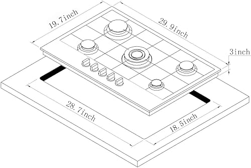 Miniatura 3 de Estufa de gas de 30 pulgadas de acero inoxidable con 5 quemadores, placa de gas de combustible doble, estufa de gas convertible NGLPG, HF8527-SA05,