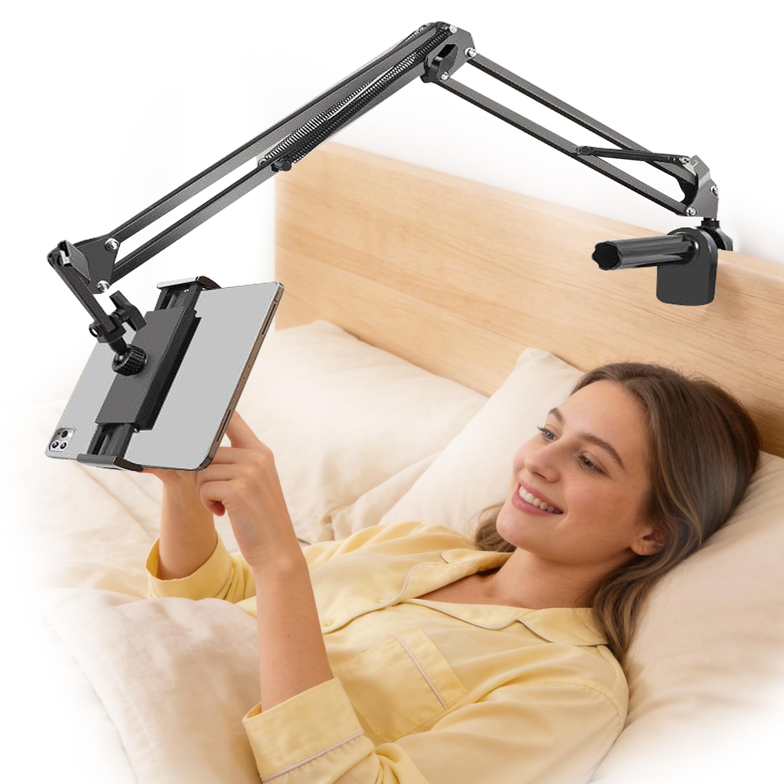 Soporte Tablet Cama, Soporte para Tablet Rotación de 360°, Apto para Teléfonos Móviles o Tabletas de 4,7 a 13 Pulgadas, Apto para Sujetar Superficies Planas con un Grosor Máximo de 6,5 cm