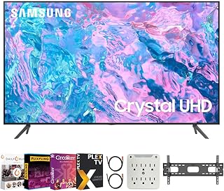 SAMSUNG UN70CU7000 70 inch Crystal UHD 4K Smart TV Bundle with Premiere Movies Streaming + 37-100 Inch TV Wall Mount + 6-O...