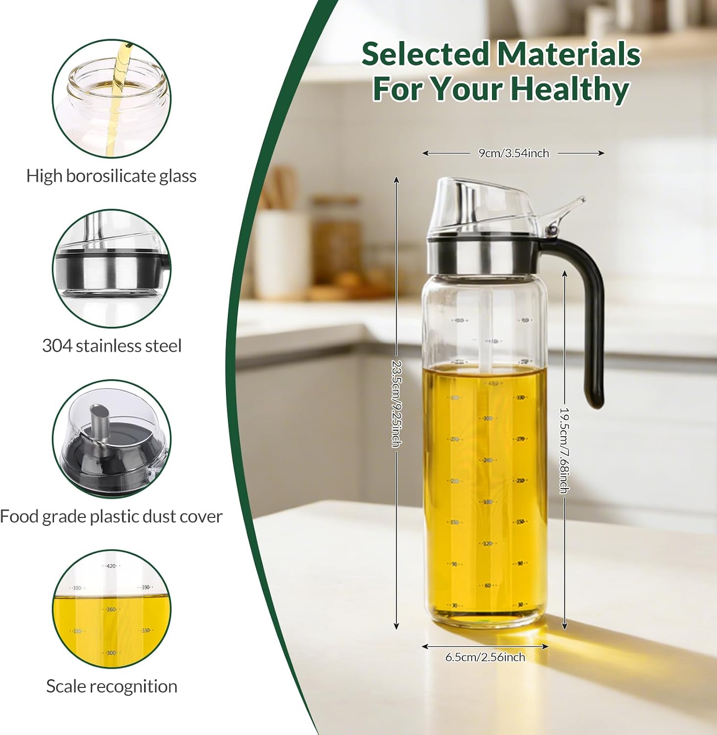 hotder Oil Bottles, Olive Oil Dispenser, Oil Dispenser Bottles, Oil Dispenser, Oil Dispenser Bottle for Kitchen, Glass Oil Bottle 500ml, Easy Refill & Cleaning Non-Drip Spout(500ml 2pcs)
