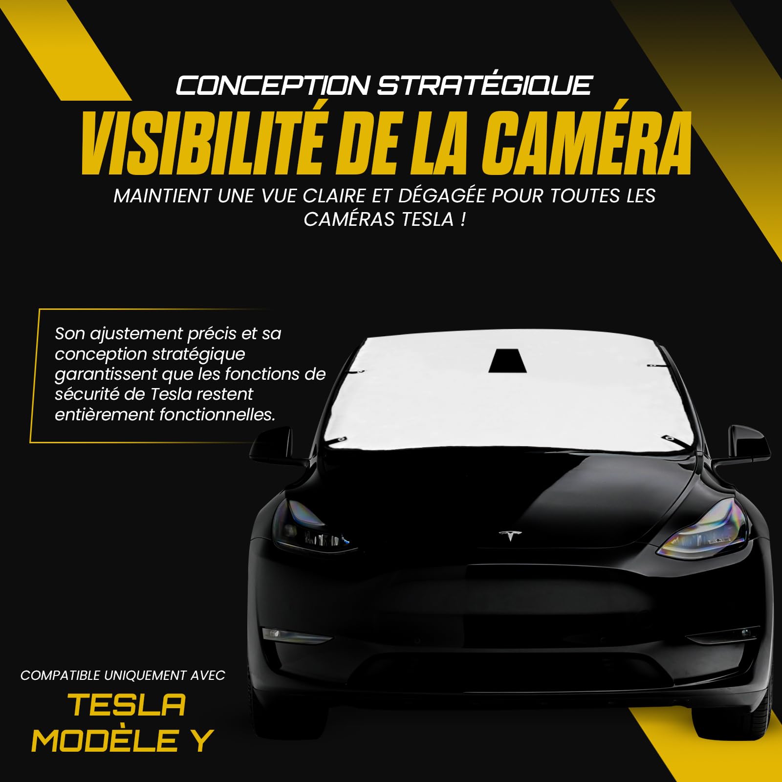 Pare-Soleil extérieur écologique avec ventouses pour Tesla Model Y, Couvrant Le Pare-Brise, Le Toit en Verre et la Lunette arrière( Model Y)