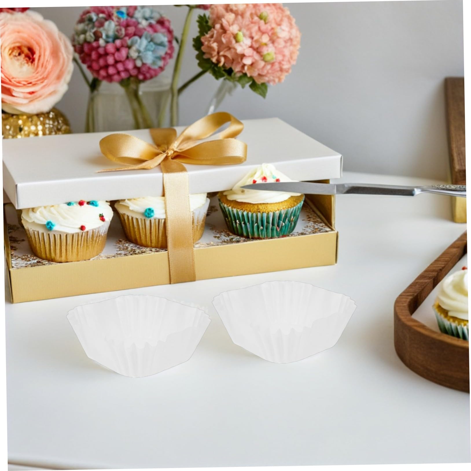 Capacillos de Papel Cuadrados para Cupcakes 3000 Piezas Blanco | Pasta de Pulpa de Madera, Resistencia al Calor y Liberación Fácil, Uso en Pastelería y Baby Shower