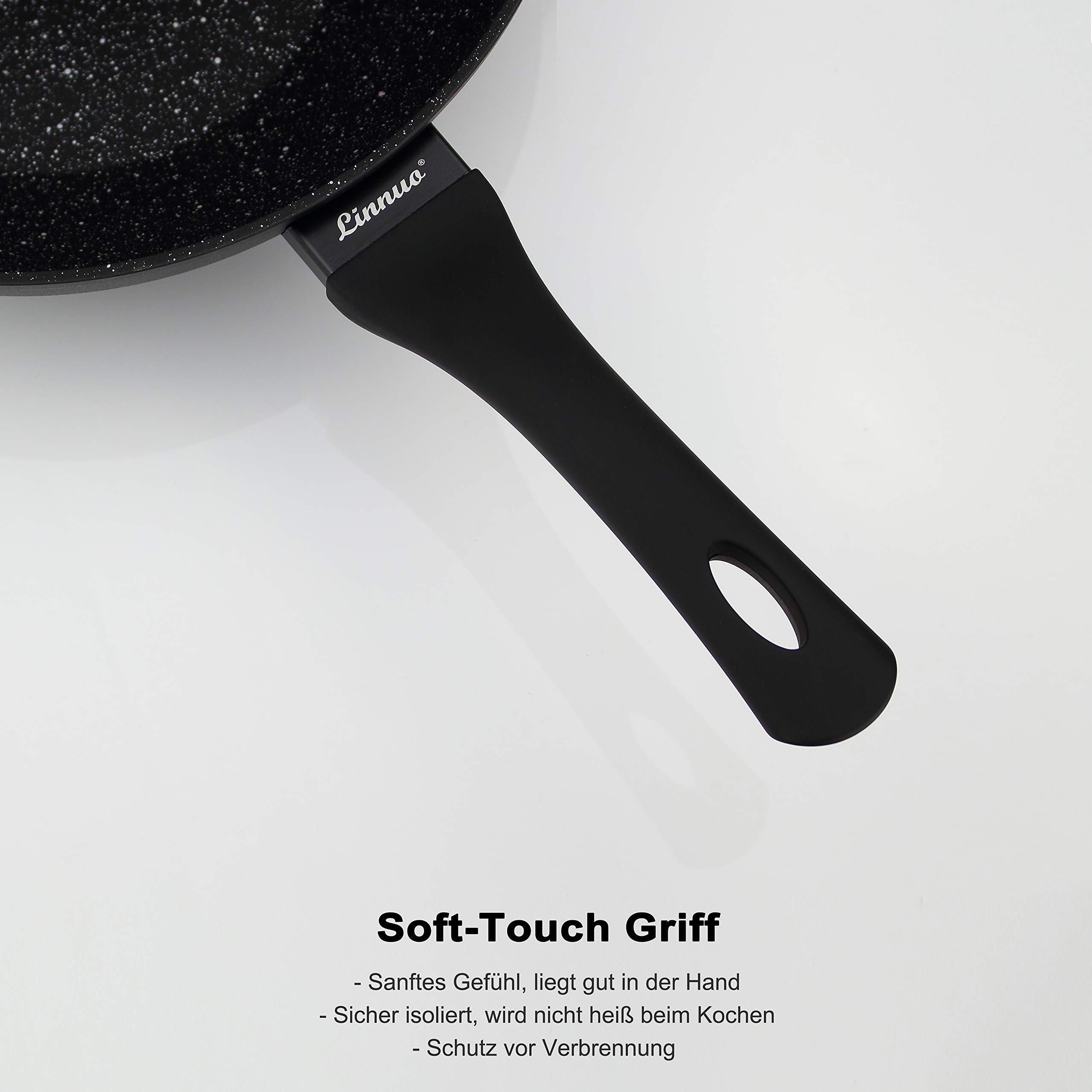 Linnuo 3tlg Pfannenset Induktion, Antihaft Beschichtete Pfanne 28 cm, 24 cm, 20 cm, Bratpfanne Induktion, Pfannen hoher Rand, Edelstahl-Boden, Griff Nicht heiß, Marmor Granit Optik | Frying Pan Set