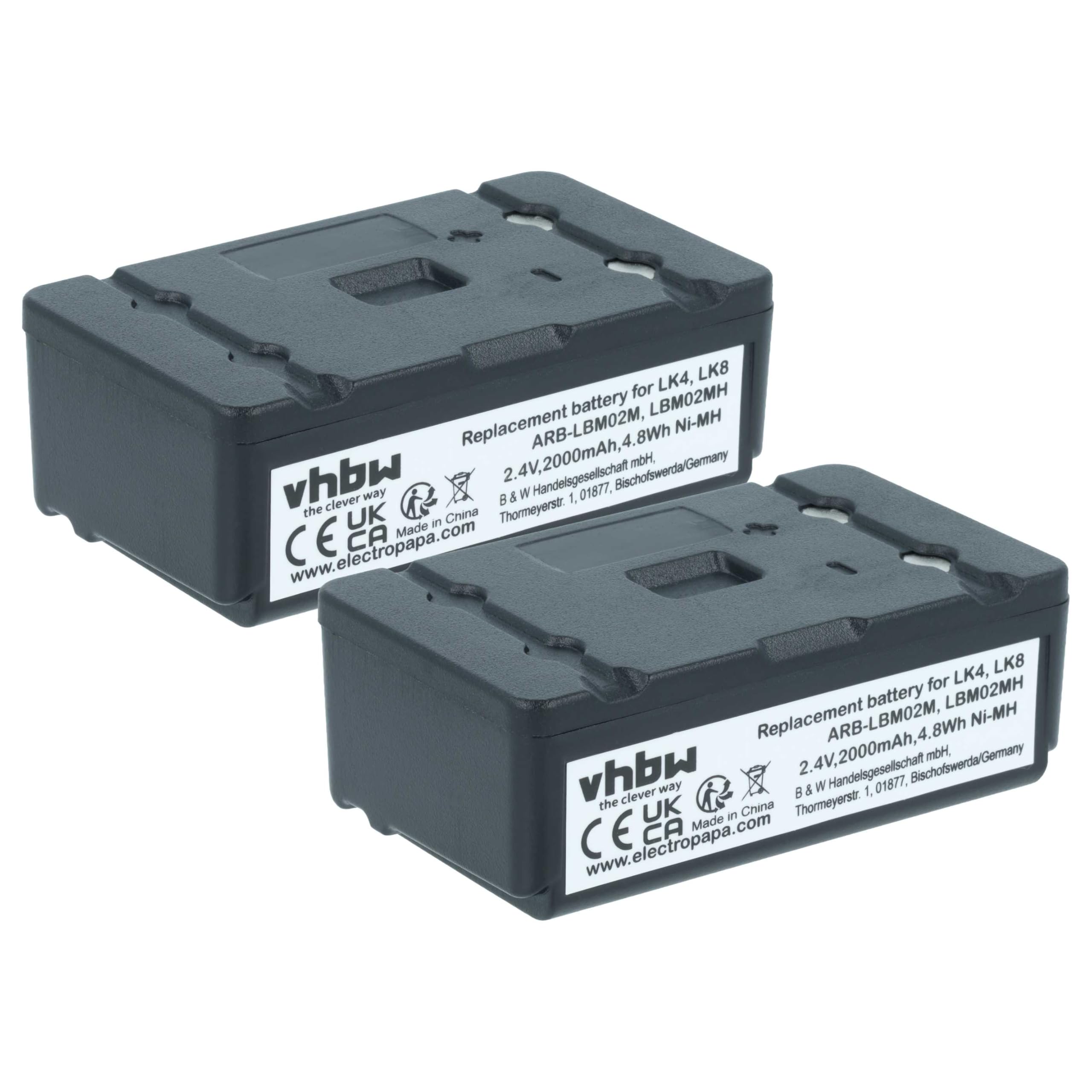 vhbw 2X batería reemplaza Autec ARB-LBM02M, LBM02MH para Mando a Distancia, Control Remoto (2000 mAh, 2,4 V, NiMH)