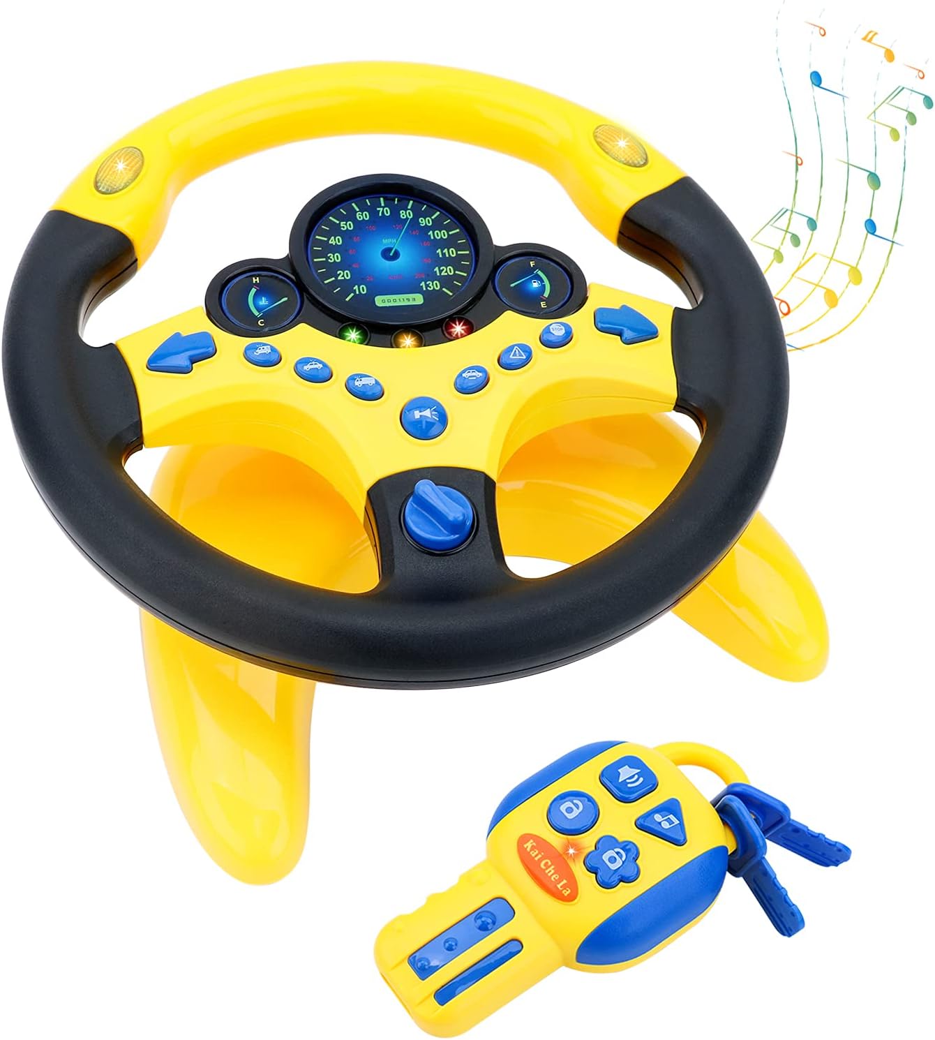 deAO Kids Steering Wheel Toy Simulation Steering Wheel Toy with Light and Sound Driving Toys Childhood Educational Gift (Yellow)